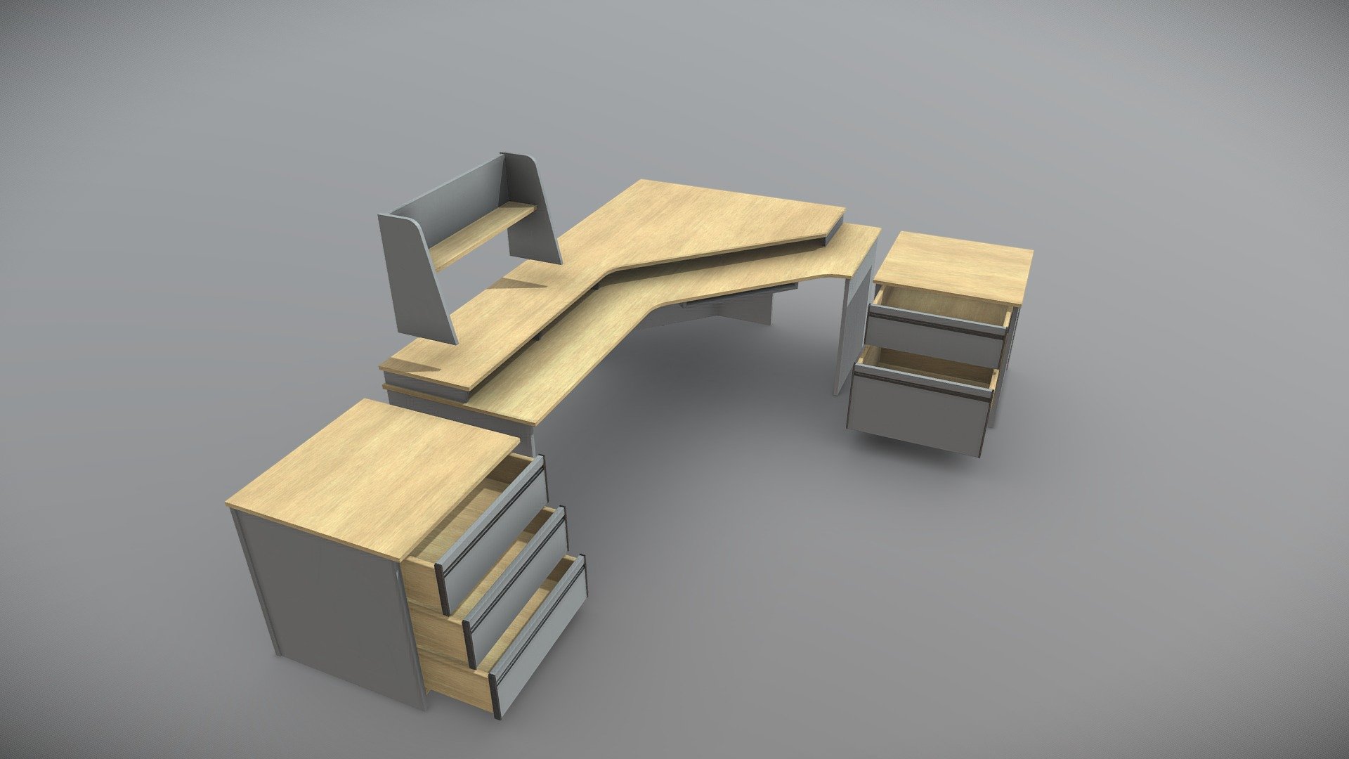 A modular desk made for practice, based on the desks and drawers from an old school dorm room I lived in, I hate these kind of drawers but they look pretty retro.

2048x2048 texture maps made in Substance Painter from various free PBR texture sources, and AO maps baked in Blender (though the Blender shader nodes didn’t feel like carrying over to Sketchfab, so I multiplied the AO texture maps ontop of the base color maps in Photoshop, just for a nicer presentation - Modular 80's-inspired IKEA-looking Desk - Download Free 3D model by tin-can 3d model