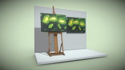 Three Flowers three, flowers, painting, easel, 2016, galerie, oil-painting, blumen, software-service-john-gmbh, low-poly, art, pbr, decoration, interior, dirk-john