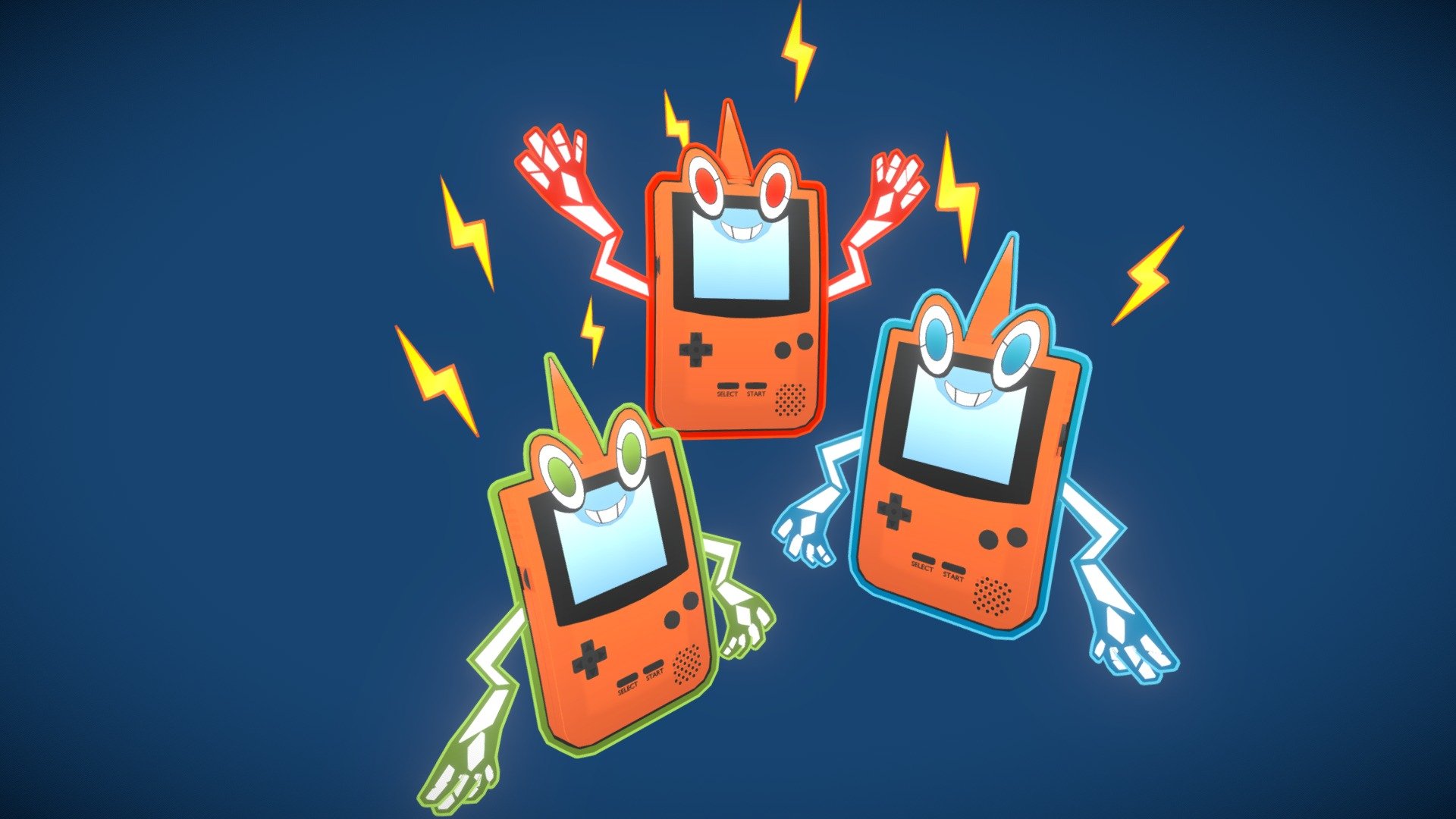 A new form of Rotom, studies indicate that its type varies according to the cartridge in the console.

Textured with a gradient panel, modeled in blender.

For more models of this style visit my profile or stop by my store

You can also support me by giving me a coffee as a gift—https://ko-fi.com/ergoni

****Note: when loading the model in blender, activate the Backface culling option in the material and use the texture in the broadcast channel to achieve this same effect 3d model