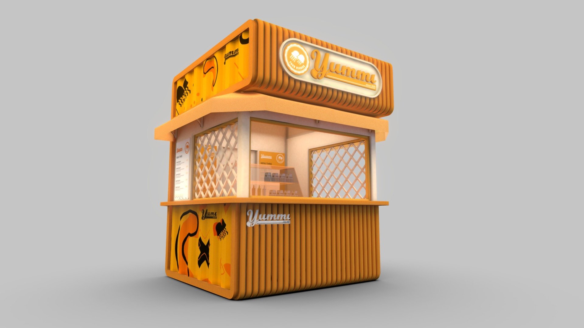 FOOD VENDOR KIOSK 3D Model
Unit: cm

Format:
1. Autodesk 3Ds max 2018 / Vray 3.60.03 render
2. Autodesk 3Ds max 2015 / Default scanline render
3. Fbx format
4. obj format
5. UVmap - FOOD VENDOR KIOSK TE - Buy Royalty Free 3D model by fasih.lisan 3d model