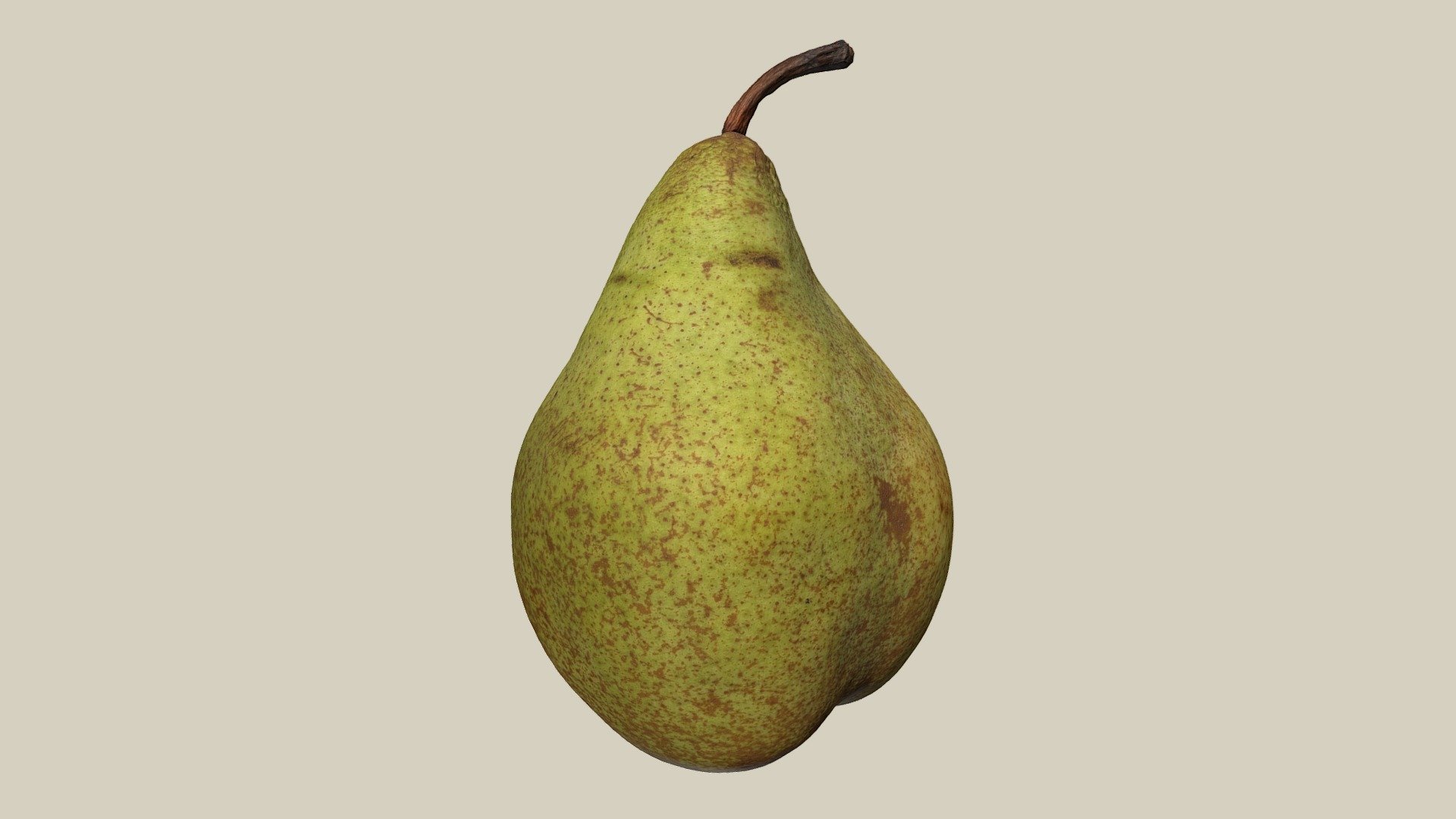 Pear of the variety Noyabrskaya (also November pear, Xenia or Oksana. It was bred from the varieties &lsquo;Triomphe de Vienne' and &lsquo;Decana N. Krier' in 1962 in Moldova and is one of the largest pears. It is popular for its high juiciness and distinct taste. 

Birne der Sorte Nojabrskaja (auch Novemberbirne, Xenia oder Sksana. Sie wurde aus den Sorten ‘Triomphe de Vienne’ und ‘Decana N. Krier’ 1962 in Moldawien gezüchtet und ist eine der größten Birnen. Beliebt ist sie durch die hohe Saftigkeit und den ausgeprägten Geschmack 3d model