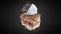 Slice of cake with whipped cream cake, cream, slice, lowpoli, whipped, photogrammetry