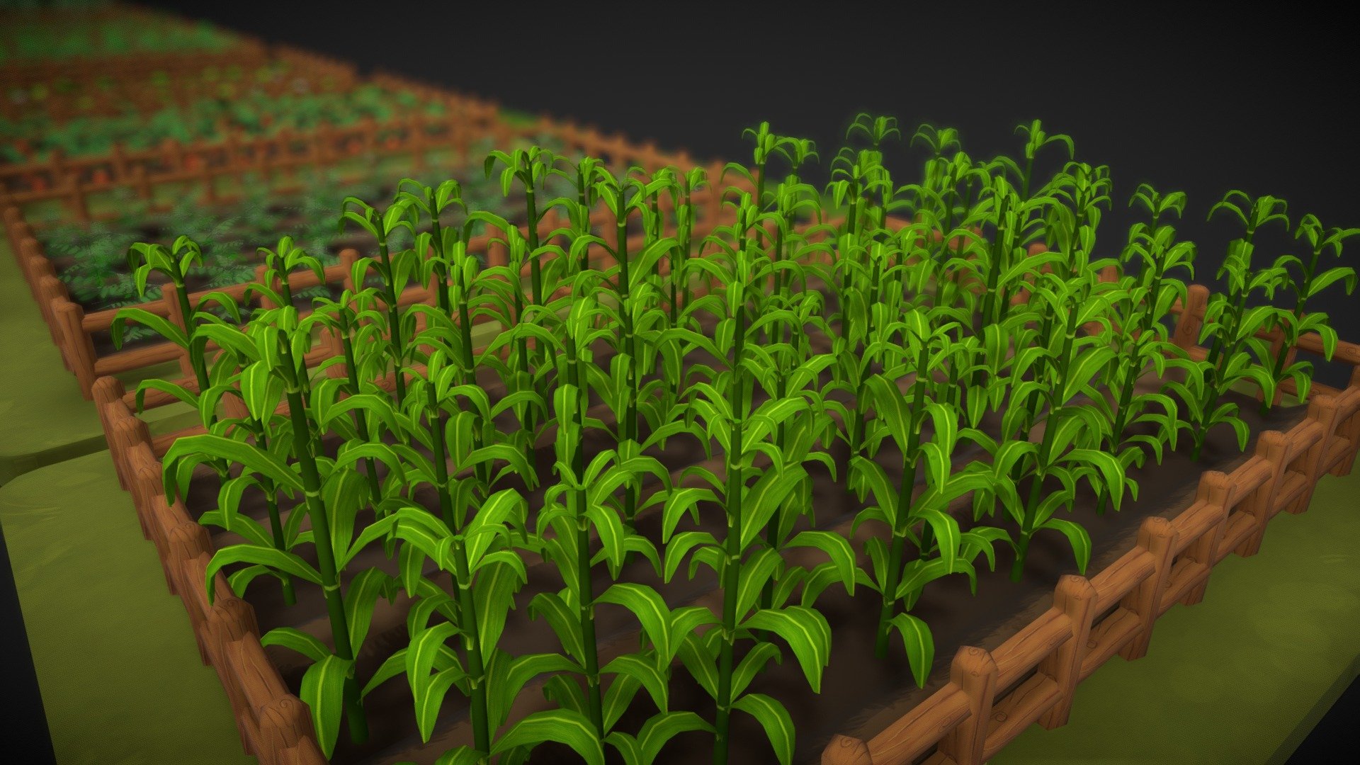 Complite vegetable farm (Low poly) for diffrent uses.
Here are the full list of single plant and complite farm tris counts.
1. Corn plant : 1666 Tris 
2. Chickpeas  : 401 Tris
3. Carrot         : 70 Tris
4. Cauliflower : 84 Tris
5. Tomato        : 298 Tris
6. Mung           : 531 Tris
7. Turmip         : 90 Tris
8. peas             : 344 Tris 
Texture             : 2K Diffuse map/ Metallic 256/ Roughness 256 - Vegetable Plants - Buy Royalty Free 3D model by Deepak_Sharma 3d model