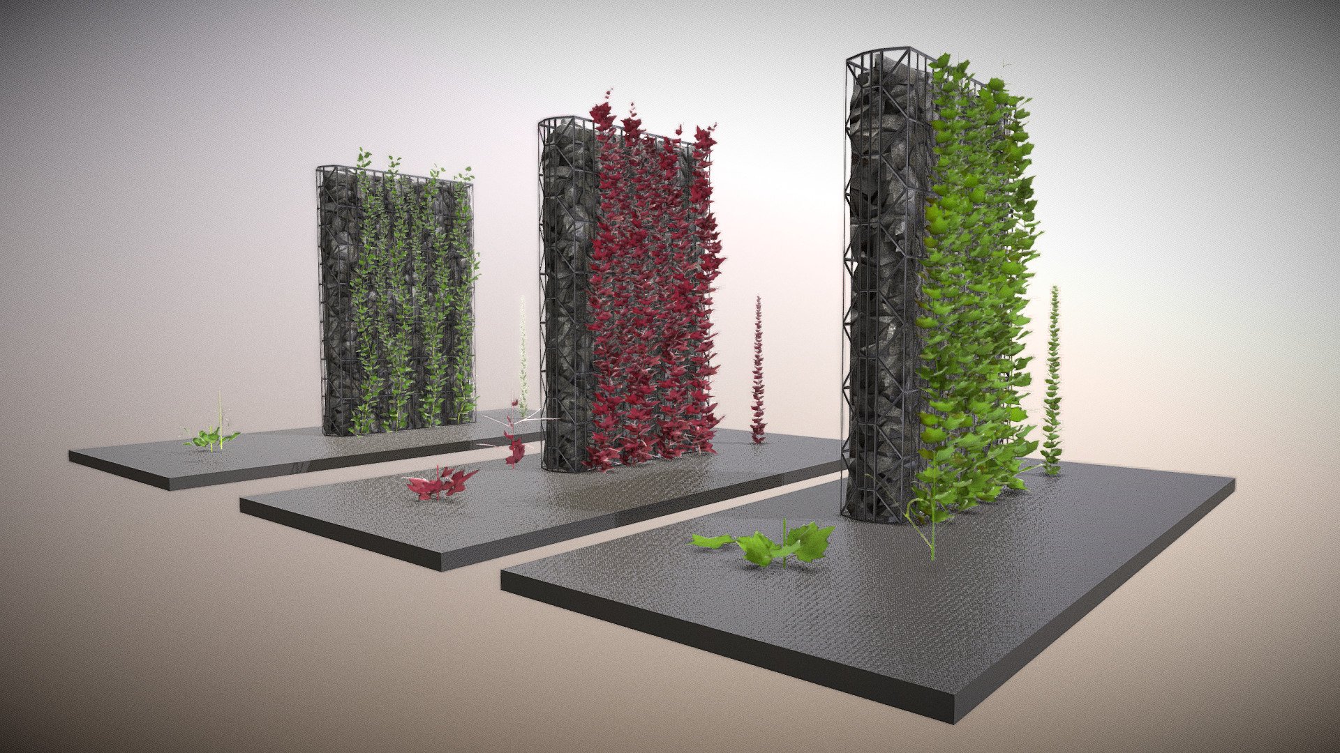 Here are ivy vines. I also improved the other plants a bit.

 - Vines - Climbing Plants (WIP-4) - 3D model by VIS-All-3D (@VIS-All) 3d model