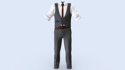 Male Double Breast Vest Trousers White Shirt Tie