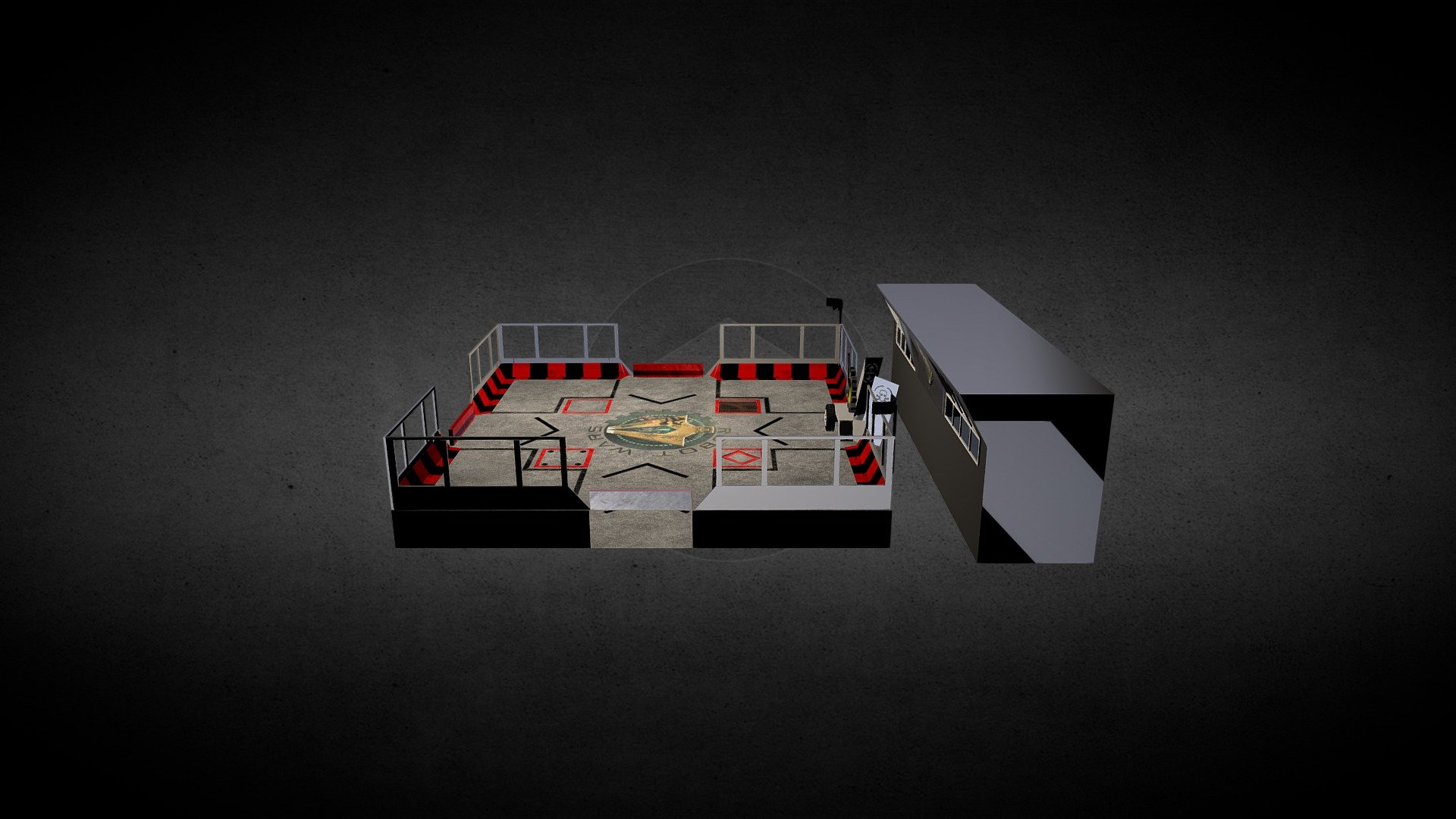 Welcome to the warzone, Filled with nasty traps to make sure your time within the walls are a living nightmare!
The flame pit
Arena flipper
Spikes
and the famous Pit Of Oblivion 
But also hitting the tyre will move the doom dial left or right, If it hits left the pit will drop but if it turns right there are two choices new for series 10 the fog of war dense fog fills the arena or it could be Rouge House Robot a house robot is released from their CPZ for 10 seconds no one is safe!

Note: this version is a quick reconstruction of the main arena being used within my project in unreal as the original is more complex within design - Robot Wars series 10 arena - 3D model by Liam__haddock 3d model