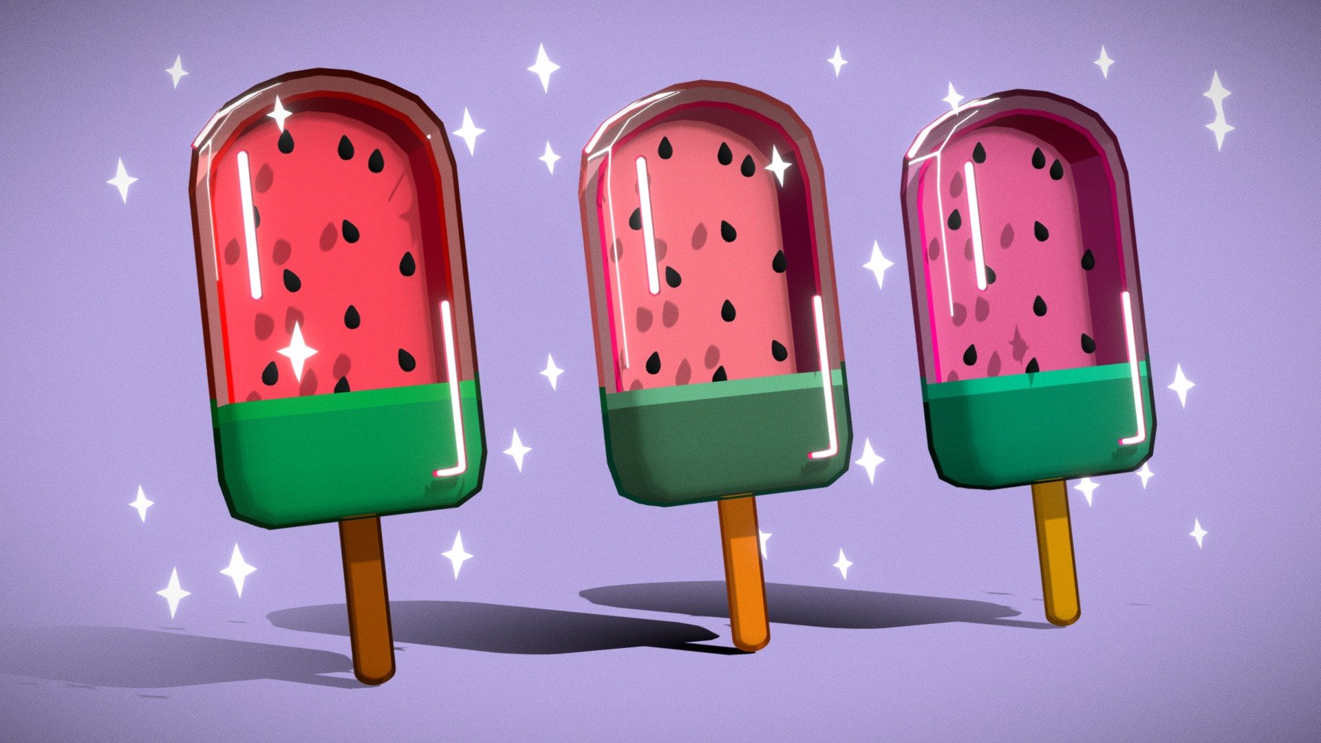 Inspired by Meyoco Art: https://www.pinterest.es/pin/36028865754322032/ https://www.instagram.com/meyoco/ - Meyoco watermelon ice lolly - 3D model by irenevicente 3d model