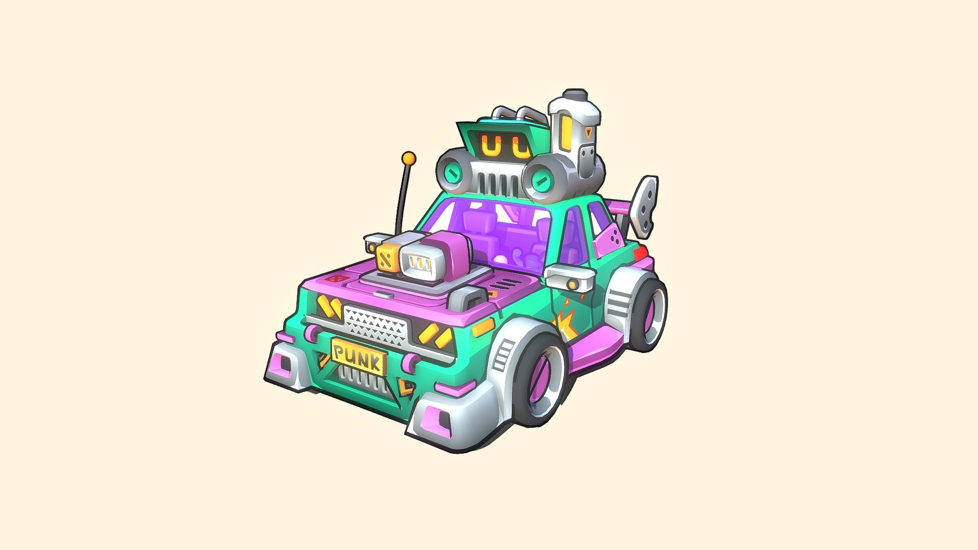18.450 Tris
32x32 texture Albedo only

Artstation: 
https://www.artstation.com/artwork/w0doL9

Original design and concept art by Sergei Samsonov:
https://www.artstation.com/artwork/BX9gOl - Stylized Pink Cyberpunk Car - 3D model by Jhonny.art 3d model