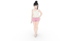 Reiko b3d, flat, woman, cub, cellshading, rigged-character, reiko, character, girl, blender, anime, super, rigged