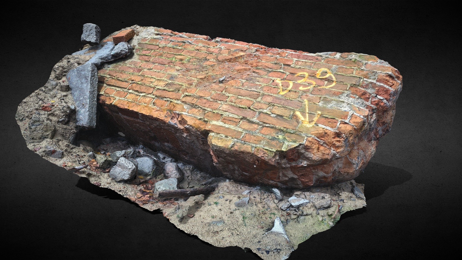 maps 4k: diffuse
maps 4k: roughness, nrm, bump, ao - damaged wall bricks part debris photoscan - Buy Royalty Free 3D model by looppy 3d model