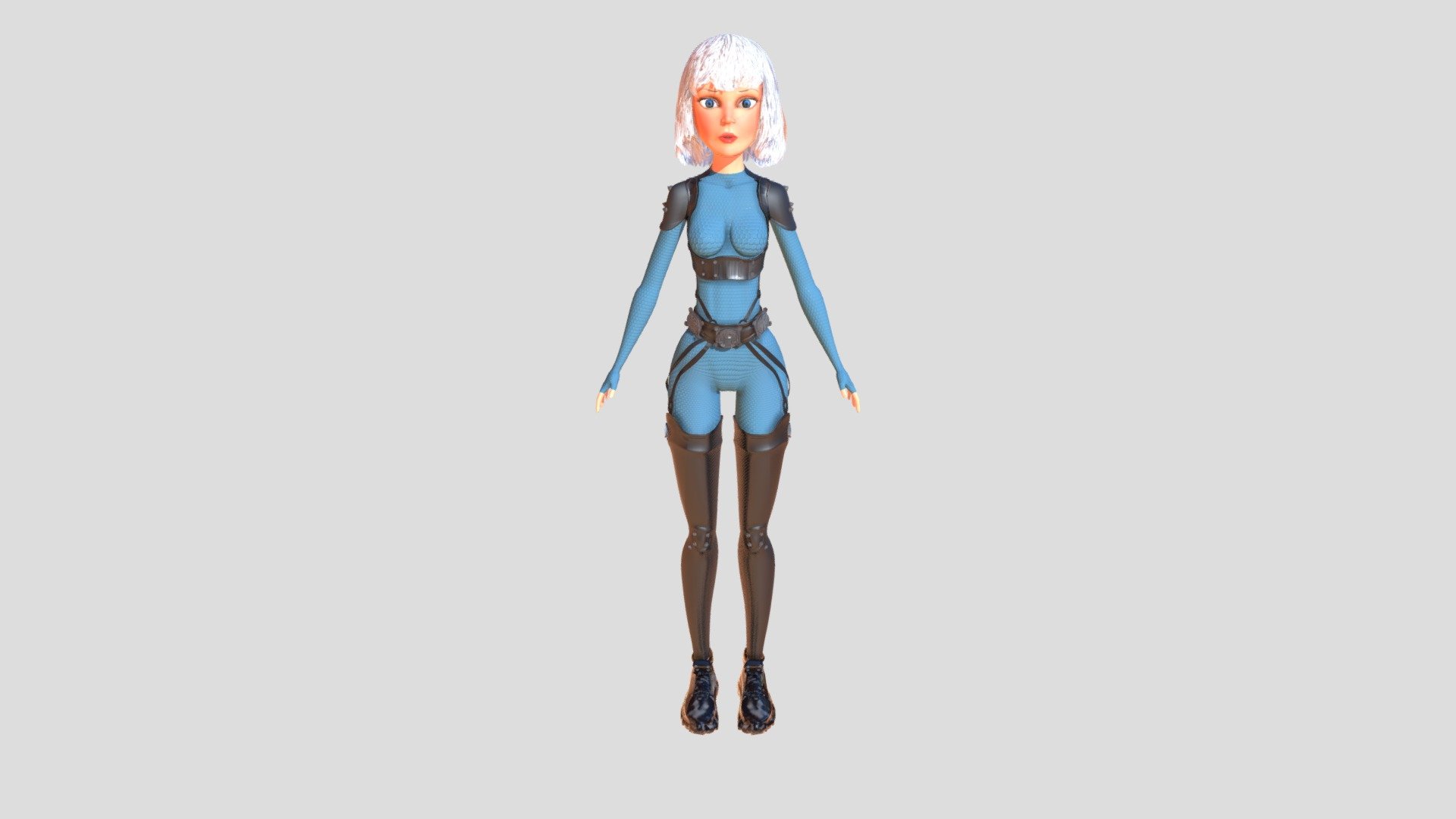 Introducing Liz, a stylized cyberpunk warrior in a sci-fi anime style. This 3D model has been created with the latest modeling and animation technologies in Blender. With carefully designed proportions, Liz is perfect for next-generation video games as well as animation and other types of projects. The suit is composed of three parts: straps, metals, and body suit, including boots and feet.




The rig includes full body and face movement as can be seen in one of the character introduction videos.




In addition, the model includes textures in various colors, UV map, and PBR materials to bring the figure to life and make it look realistic. The model also includes various colors for hair and suit, including blue, red, black, and white. Additionally, three options of hair color are included: white, blonde, and brown.




This 3D model has been created in a polygonal shape from scratch, it is not sculpted.



Available in: https://artstn.co/m/vopA5
 - Liz - A Stylized cyberpunk girl complete rigged - 3D model by pedroldi 3d model
