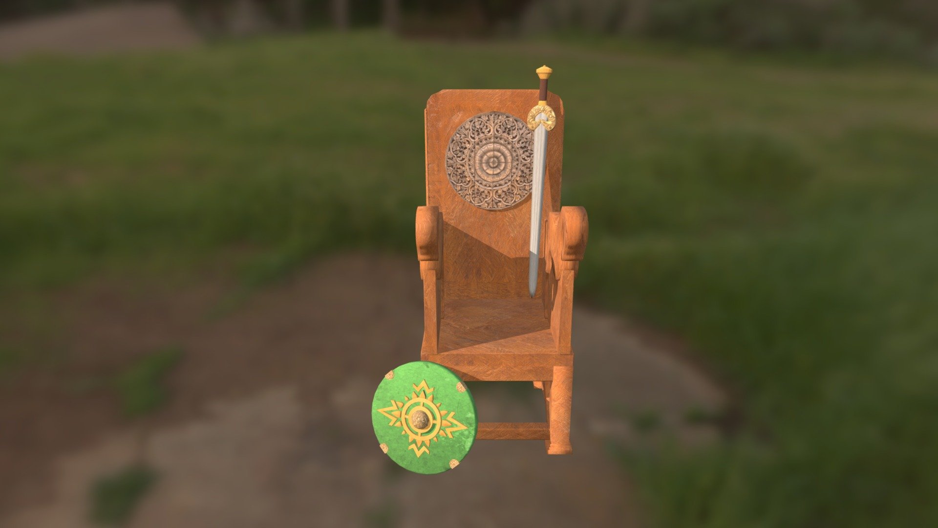 These are Hero Objects I made for my level in my first year. My topic was Meduseld, the Golden Hall from Rohan, Middleearth. 

The most important objects for Rohirrims: The Throne, King Theodens Sword and a Rohirrim Shield 3d model