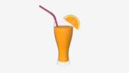 Weizen glass with orange juice drink, cocktail, orange, beverage, juice, straw, slice, weizen, glass, 3d, pbr, aperitif