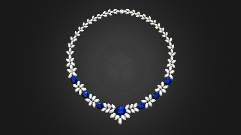 Blender v2.78 - Traditional silver Plated Stone Necklace - 3D model by DineshThennarasan 3d model