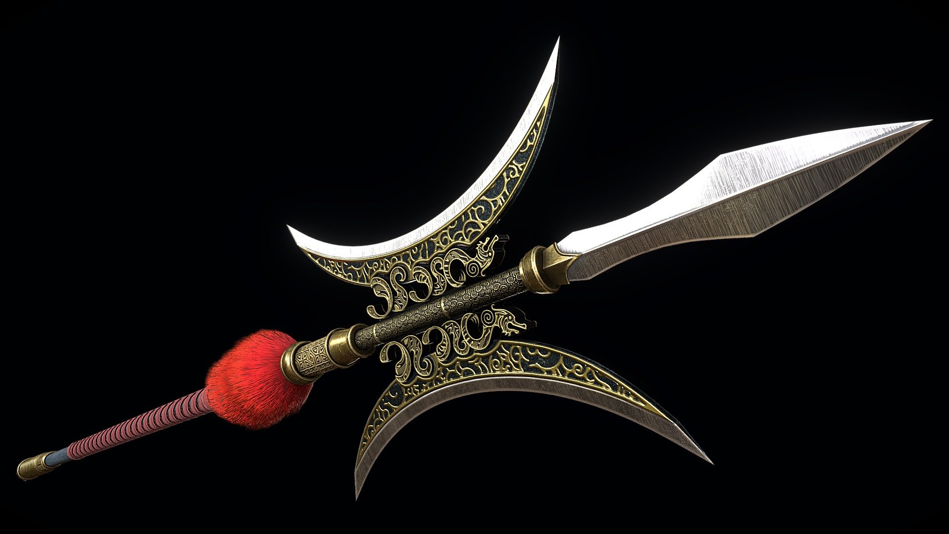 Low-poly 3D model of the Chinese Halberd doesn’t contain any n-gons and has optimal topology. The model has two texture sets: - Halberd Tassel Textures 1K - Chinese Halberd Textures 2K - Chinese Halberd - Buy Royalty Free 3D model by CGnewbie 3d model