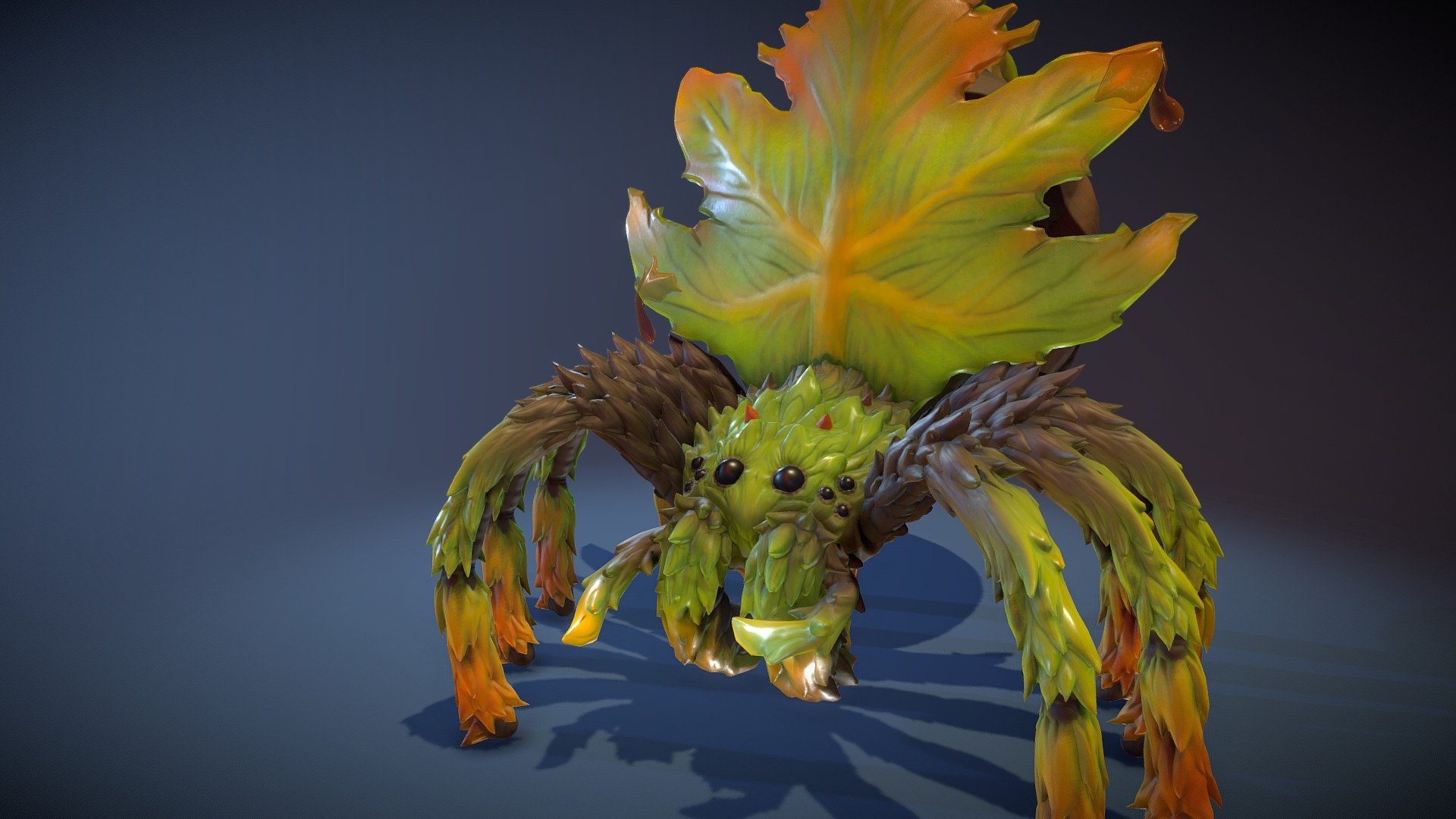 These spiders start growing a giant maple leaf on their back once they mature. This leaf constantly oozes with sticky sap that they throw at prey.

If anyways want to see more/wips follow my Twitter:
https://twitter.com/Pasco295/status/1008773313085177867

https://twitter.com/Pasco295/status/1008060076446437377 - Maple Leaf Spider - Animated - 3D model by pasco295 3d model