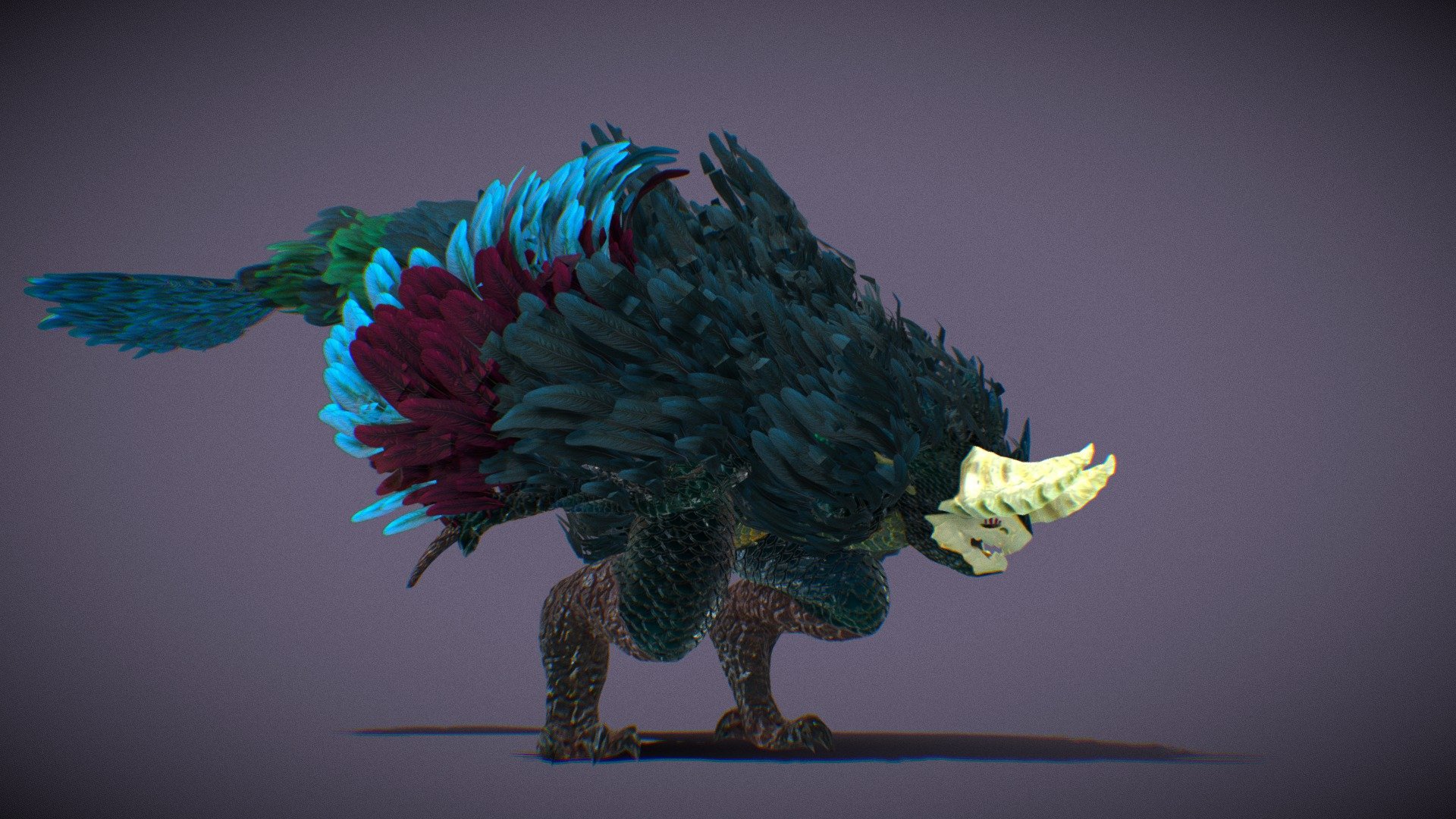 Ostrich + Peacock + Golem Wyvern - Ostrock Wyvern - 3D model by jettigii 3d model