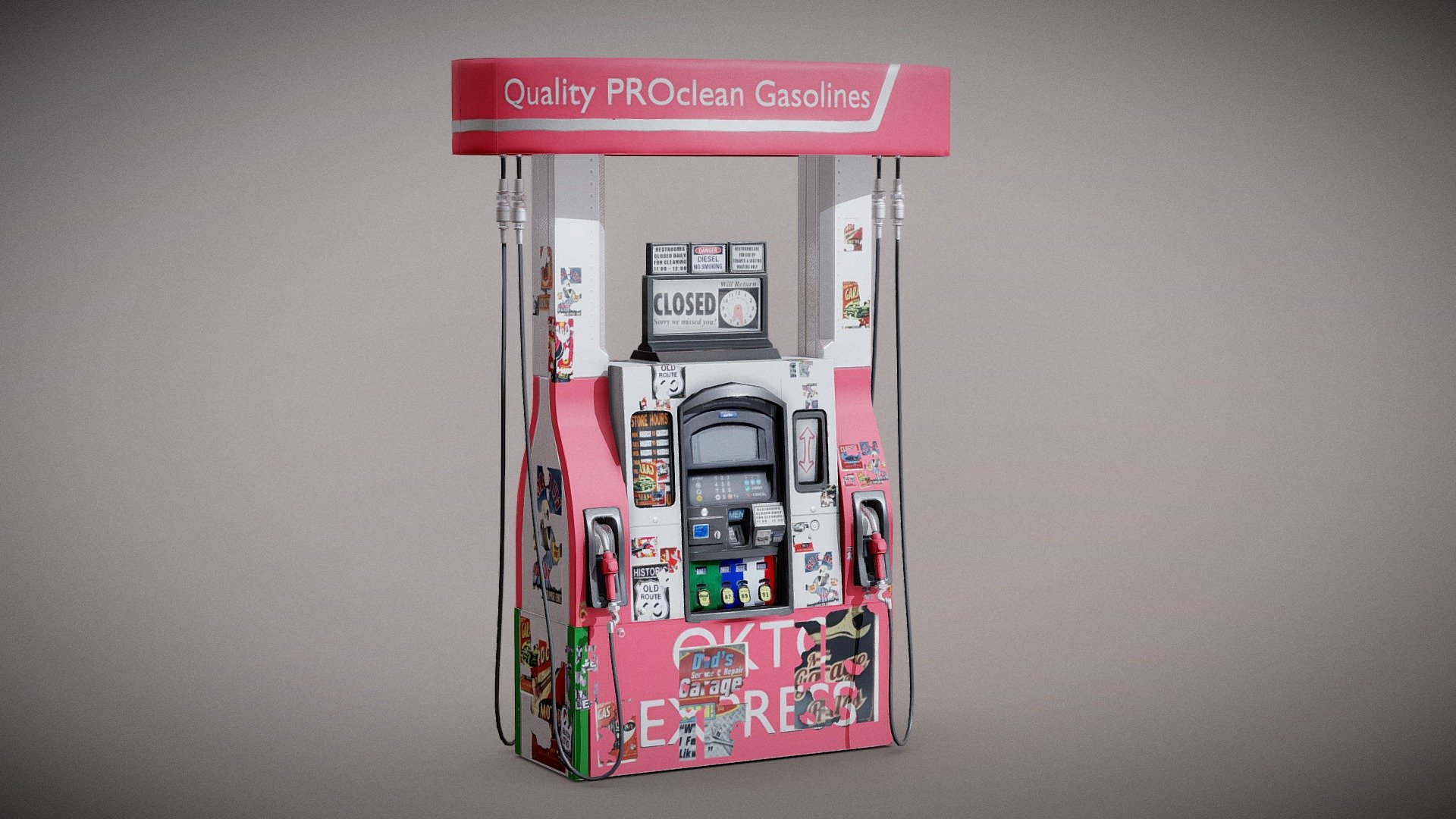 rending with blender circle and eevee.

Modeled and textured with Blender,bake in marmoset.

Gas Pump 3D Model PBR Texture available in 1024 x 1024,2048 x 2048 and 4096 x 4096 Maps include : Basecolor, Normal, Roughness, and Metallic,2 Texture Packs(with stickers and no stickers) 3d model