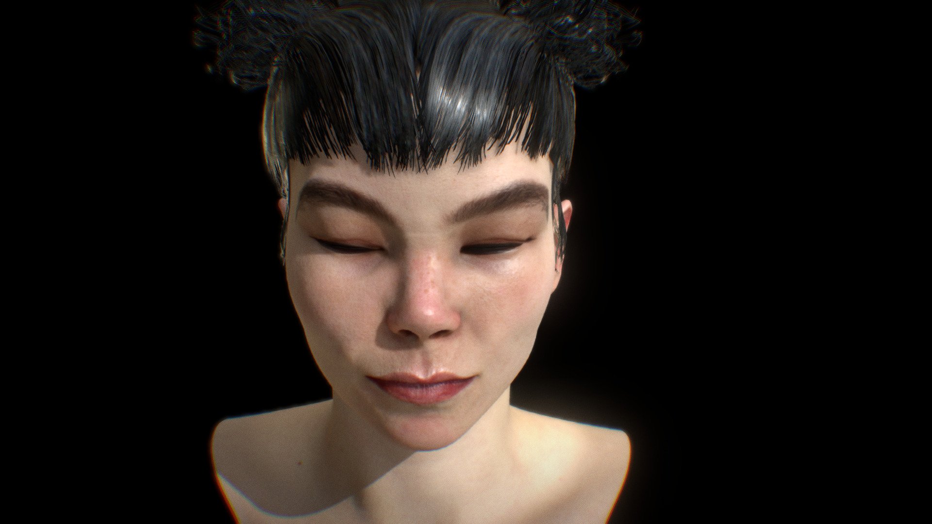 Björk Guðmundsdóttir , conocida simplemente como Björk, es una cantante, compositora, multiinstrumentista, actriz, escritora, DJ y productora islandesa. Es reconocida por hacer música experimental, bizarra y vanguardista con la cual ha obtenido gran reconocimiento a nivel internacional, tanto de crítica como de público. 

Björk Guðmundsdóttir is an Icelandic singer, songwriter, composer, record producer, and actress. Noted for her distinct three-octave vocal range and eccentric persona, she has developed an eclectic musical style over her four-decade career that has drawn on electronic, pop, experimental, trip hop, classical, and avant-garde music. 

Realistic Björk, 1995 version 
PBR Real Time model ready with 9 Blend Shapes

Hair, eyes and teeth only for reference - Bjork 1995 Blend Shapes - Buy Royalty Free 3D model by generalista3D (@adelin) 3d model