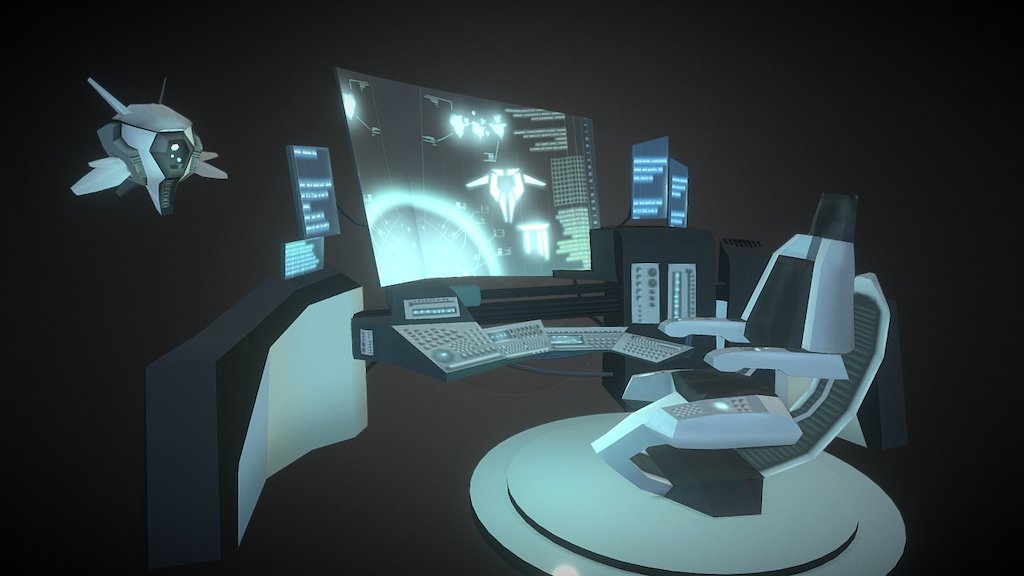 Low Poly, Science Fiction Computer, Chair and Droid assistant - Drone Lab - 3D model by SDRM661 3d model