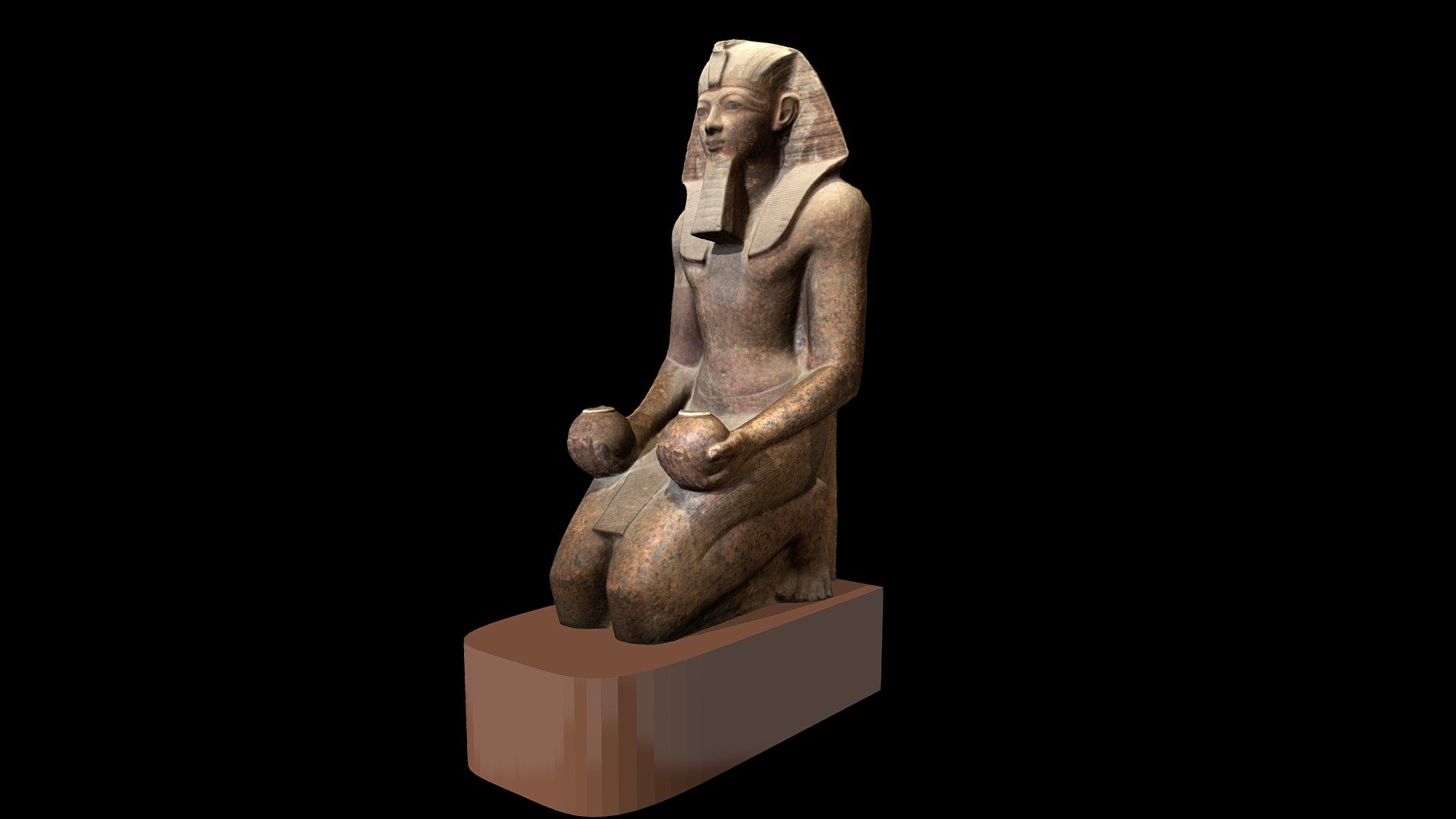 Knealing statue of Hatshepsut from her temple at Deir el-Bahri.  

Created from 82 photographs (Canon EOS Rebel T5i) using Metashape 1.5.5.  Photographed in January 2018 3d model