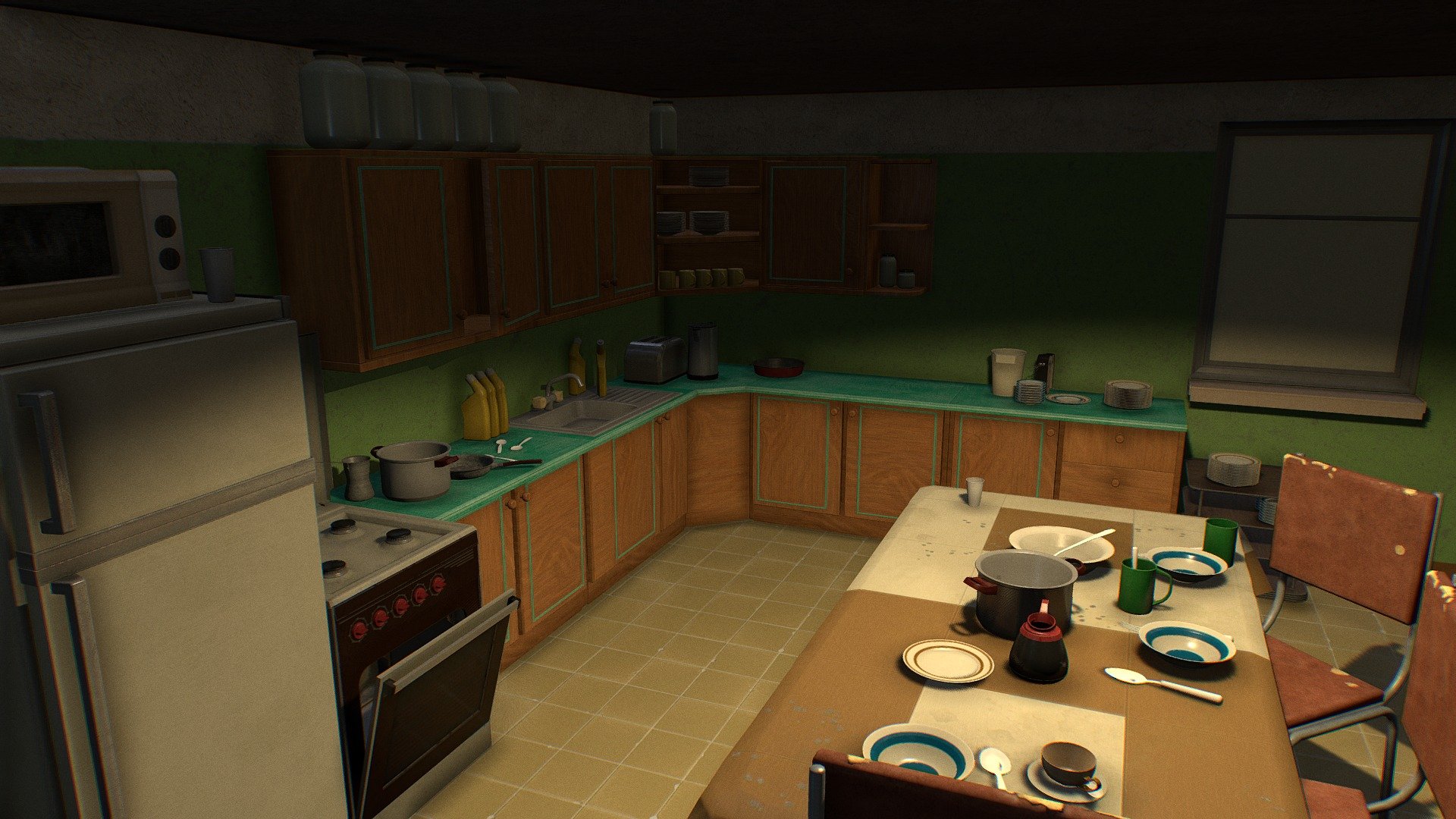 USSR Kitchen LowpolyLowPoly pbr gameready 3d environment pack - Soviet Kitchen - 3D model by Evgenii Sobolev (@ESobolev) 3d model