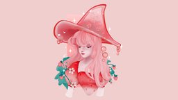 🍓 Strawberry witch 🍓 plant, fanart, cute, plants, handpaint, 3dcoat, sparkle, strawberries, nature, 3dcharacter, strawberry, handpaintedtexture, pastel, texturepainting, sparkles, cute_character, stylizedcharacter, stylized-texture, drawthisinyourstyle, maya, handpainted, cartoon, photoshop, texture, witch, stylized, 3dmodel, halloween, magic, dtiys, dtiyschallenge