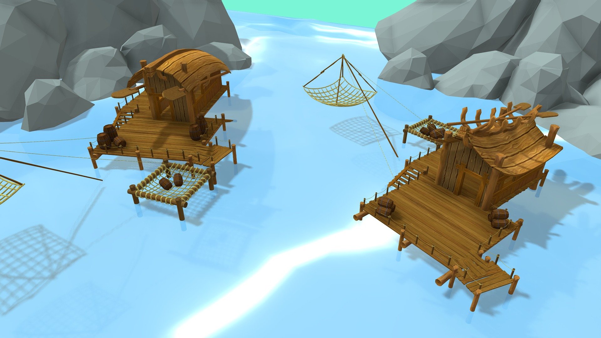 I needed new houses to the scene / level I'm developing in unreal I've seen some concept art online that was basically a multi-stage inn that was made out of a ship with the bottom of the ship being the top of the inn. I took that idea and made a different house. I didn't really like that, it's probably the proportions that I still can't get right, so I made 2 variants and added giant oars, imagined a sotory of 2 old pirates who left stranded after the rest of their crew died and they decided to cut everything they have in half that's how they made their houses from the 2 halves of the boat, and became fishermen for the nearby town.


 - Fishing House Scene - 3D model by Solear 3d model
