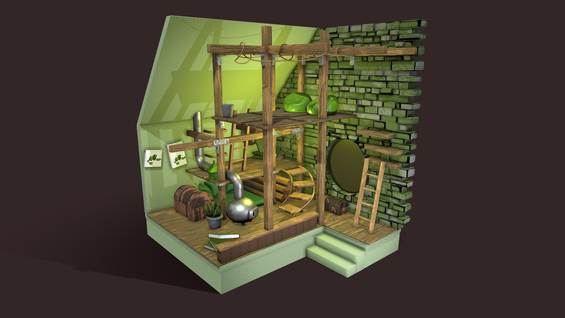 Modelling in Blender

Painting in Substance Painter
 - Cartoon Room - Download Free 3D model by gozdemrl 3d model