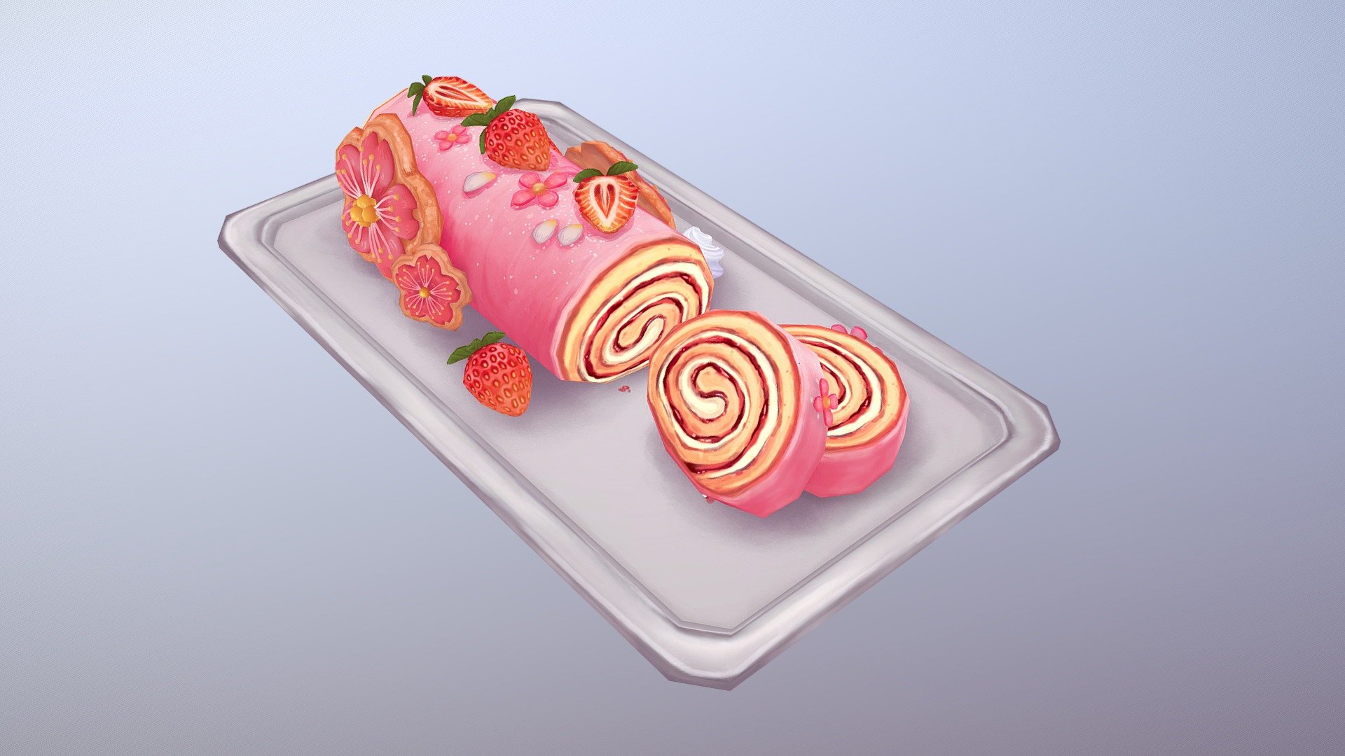 Originally started this project before the cherry blossom trees bloomed here&hellip;but then coronavirus happened and I forgot about it. Now maybe I'll have to bake this during quarantine ^^;

Inspired off of this cake:
https://recipe.cotta.jp/recipe.php?recipeid=00011116

And these cookies:
https://cookieconnection.juliausher.com/clip/cherry-blossoms-1 - Cherry Blossom Roll - 3D model by Emily Bailey (@emilybailey) 3d model