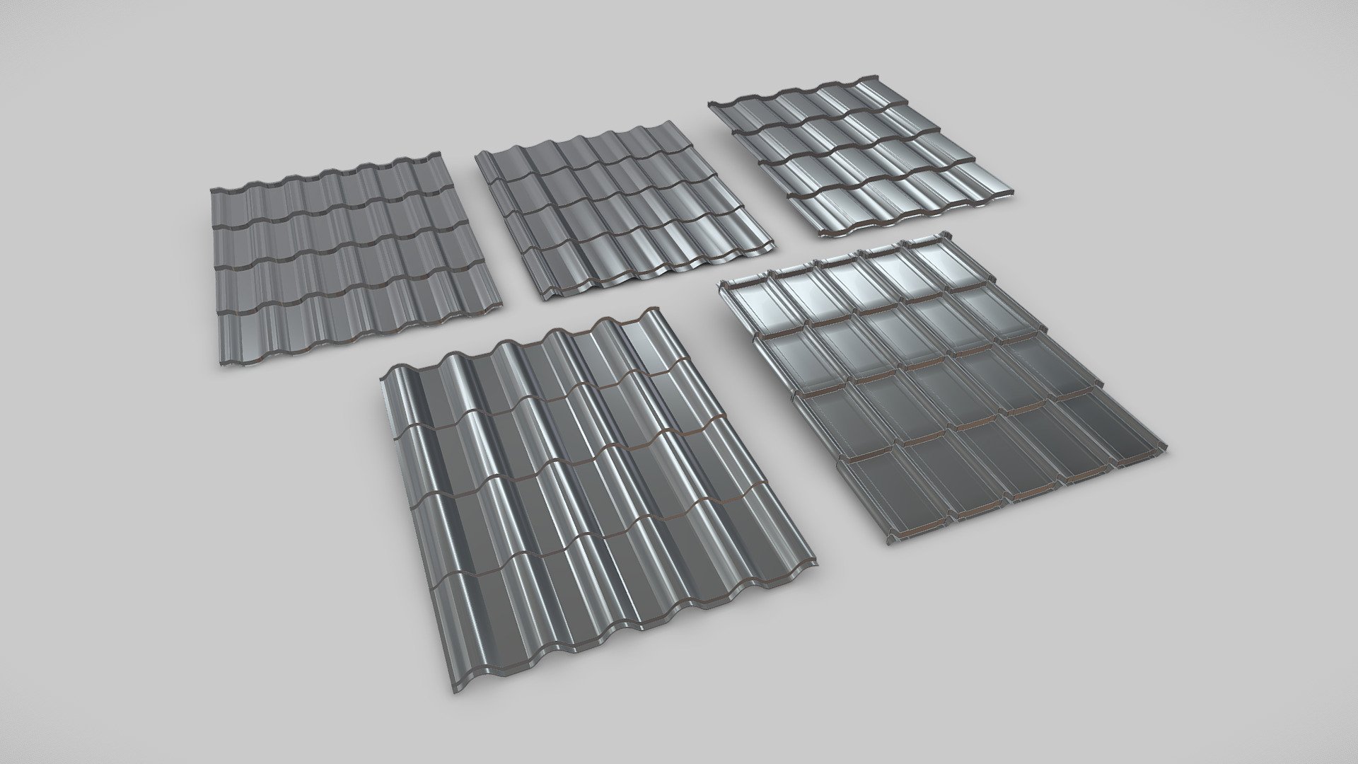 Set of modular roof tiles. UV mapped 3d model
