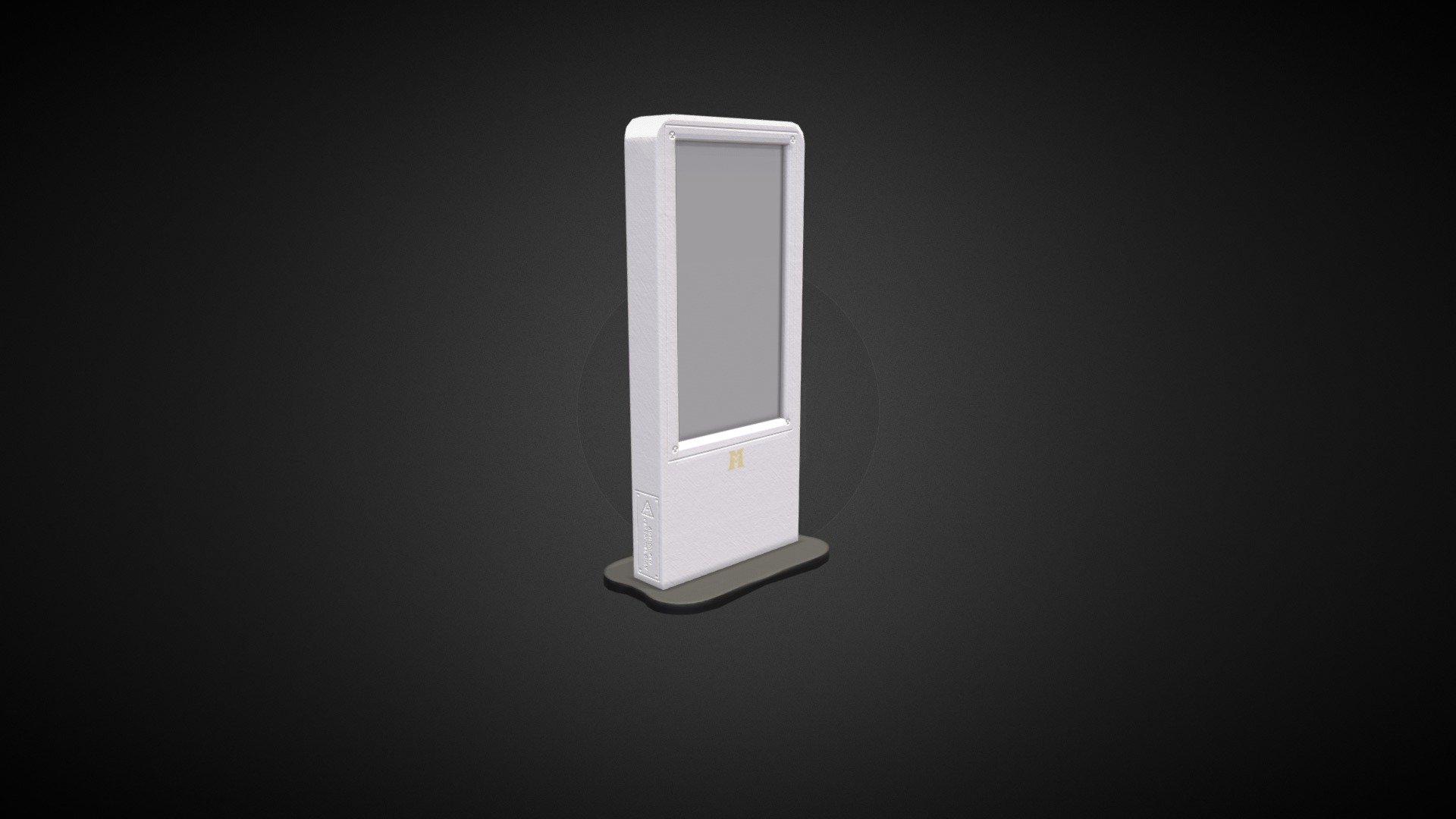 This is generic ad display model. You can find that in most galleries. 
Game-ready - Ad display - 3D model by markurion 3d model