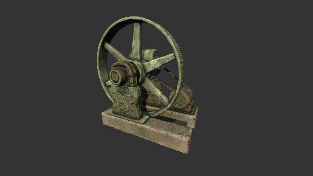 Some kind of old winch or dynamo. It's pretty corroded, I doubt it'll move.

Made with 3DSMax and Substance Painter 3d model