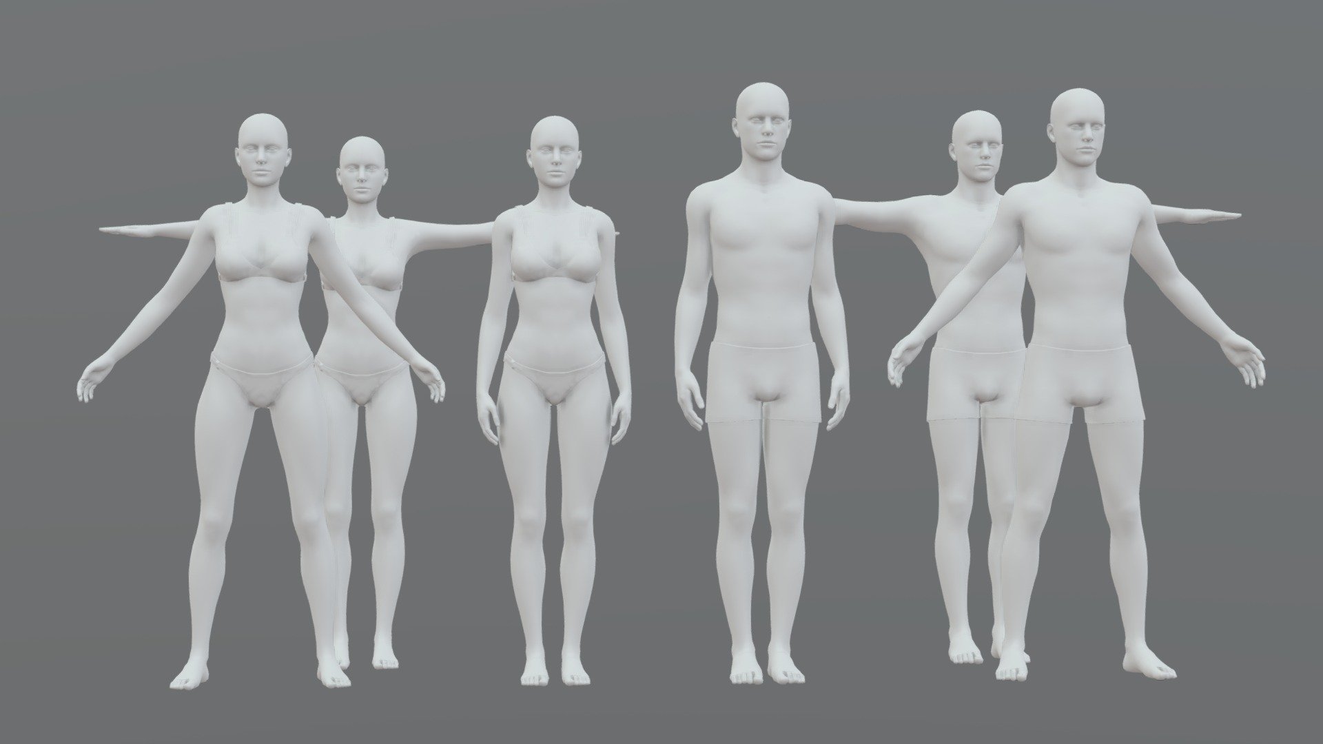 Characters base mesh pack with UV's: Hands, Face, Body, Upper teeth, Lower teeth, Tongue, Eyes, Nails - Characters base mesh pack - Buy Royalty Free 3D model by Di_ma_st 3d model