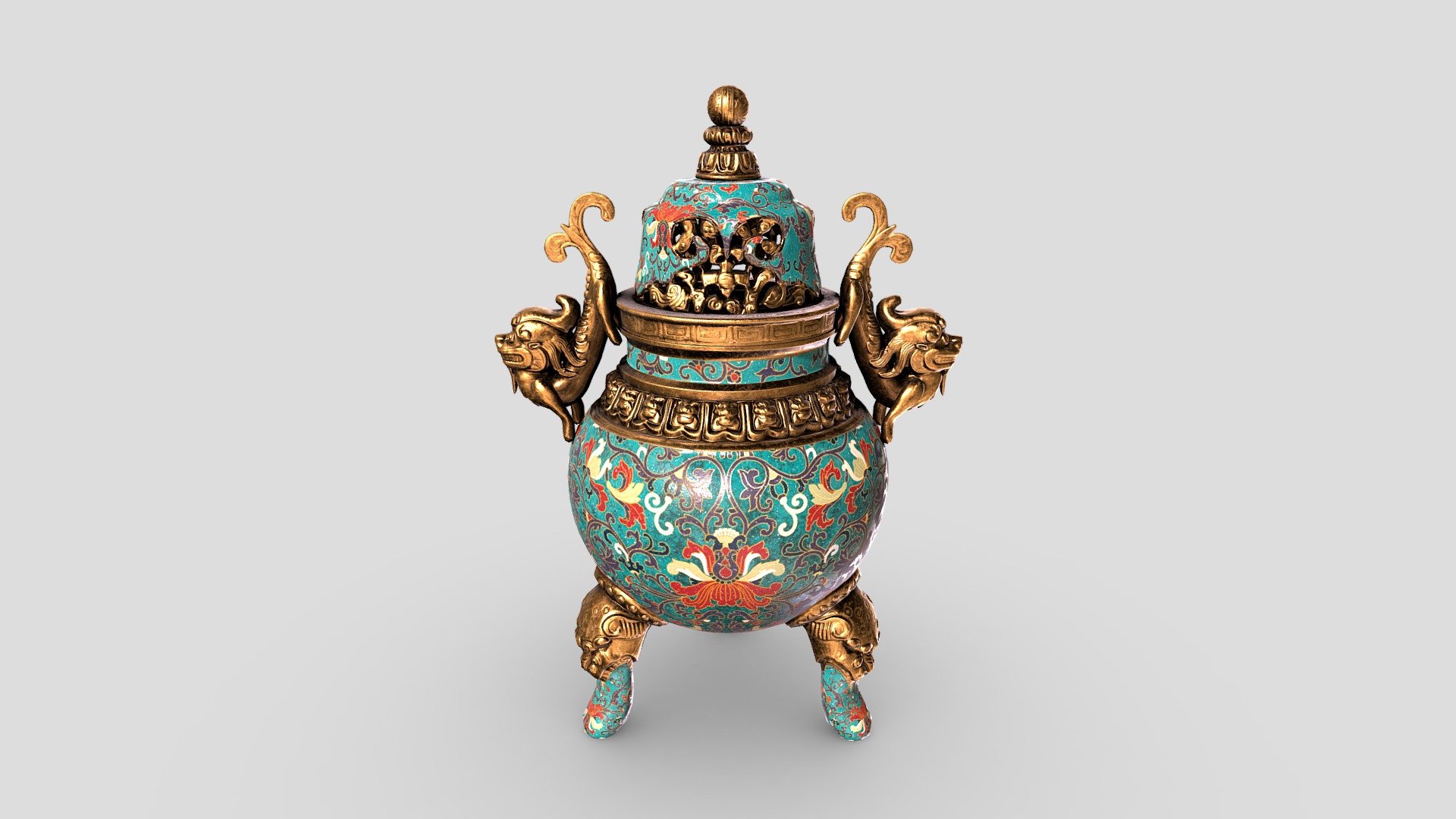 YOUTUBE: https://www.youtube.com/c/Thunk3DScanner/videos - Cloisonne Enamel Tripod Censer - Download Free 3D model by Diana Liu (@Diana123456) 3d model