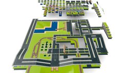 Street Road Asset Low-poly landscape, cityscene, roads, diorama, town, bridges, railroads, citymodel, constructor, tunnels, unity, asset, lowpoly, city, street, village