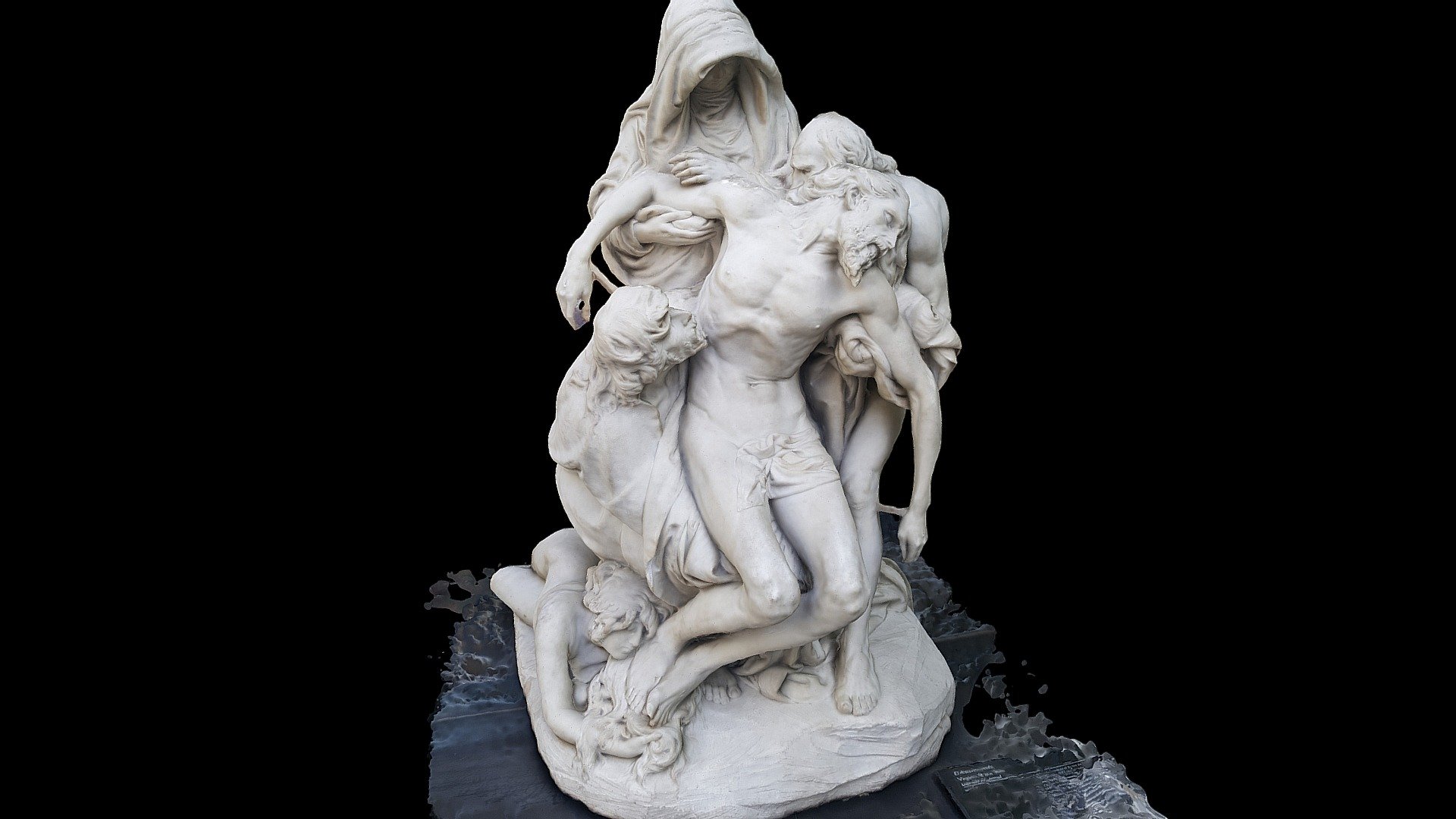 “El Descendimiento”, sculpted in Marble in 1887 by the Chilean sculptor Virginio Arias Cruz (1855 - 1941). This sculpture can be found in the National Museum of Fine Arts, located in Santiago de Chile. This sculpture represents the moment when Christ lying, just taken off the cross, two persons are helping him and behind, his mother, the Virgin, takes care of him. At their feet, Mary Magdalene, clinging to them with a great devotion.

199 Photos taken with a Samsung Note 5, then processed with Agisoft Photoscan. In a few weeks I will scan a better one. :) - 2017-08 - Santiago - Sculpture 4 - Buy Royalty Free 3D model by Benjamín Páez (@chbenj1975) 3d model