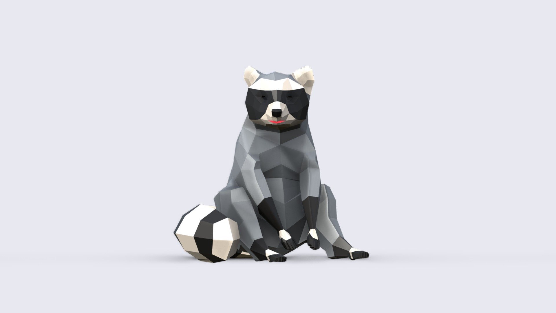 Low Poly Raccoon
606 Faces / 1,192 Triangles each


Includes the next files in OBJ, FBX, DAE, GLB and BLEND (Native):



The Base Mesh (546 faces): A quad face based in static pose and mapper texture.

The Pack: A pack with 7 poses (Rest Pose + 6 different).

UV Layout: that applies to all of them.
 - Low Poly Raccoon - Buy Royalty Free 3D model by Studio Ochi (@studioochi) 3d model