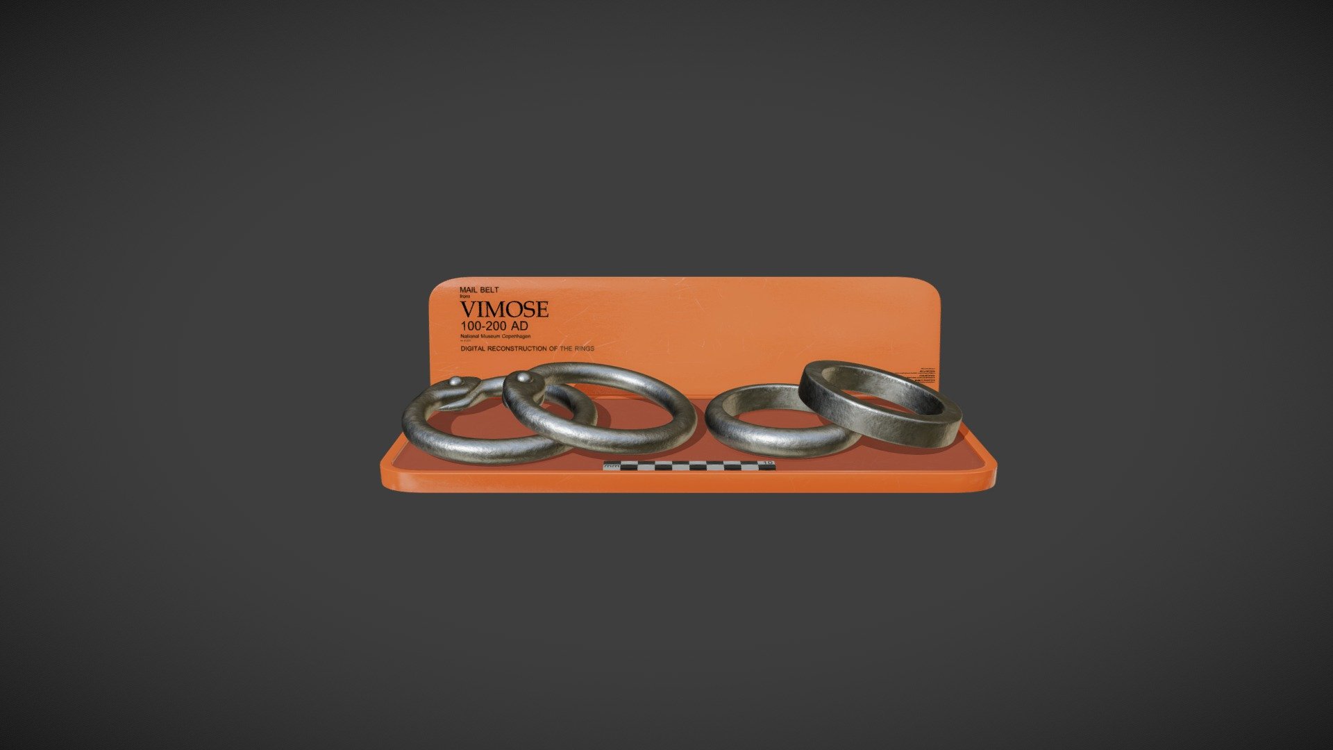 The 3D model presents a digital reconstruction of solid and riveted rings of archaeological mail armour. To create 3D models of the rings, we used polygonal modelling functions of Blender software. In order to record the relevant measurements of the mail rings, we used a list of parameters. This list includes 11 parameters for a riveted ring and four parameters for a solid ring. The accuracy of the digital replicas of the rings was 0.01 mm. The authors of the reconstructions are 

Aleksei Moskvin (Saint Petersburg State University of Industrial Technologies and Design) 
https://independent.academia.edu/AlekseiMoskvin

Mariia Moskvina (Saint Petersburg State University of Industrial Technologies and Design) https://independent.academia.edu/MariiaMoskvina

and Martijn A. Wijnhoven (VU University Amsterdam) 
https://vu-nl.academia.edu/MartijnAWijnhoven 

DOI: https://doi.org/10.13140/RG.2.2.20683.11041 - Belt from Vimose: 3D reconstruction - Download Free 3D model by Aleksei Moskvin (@alekseimoskvin1) 3d model