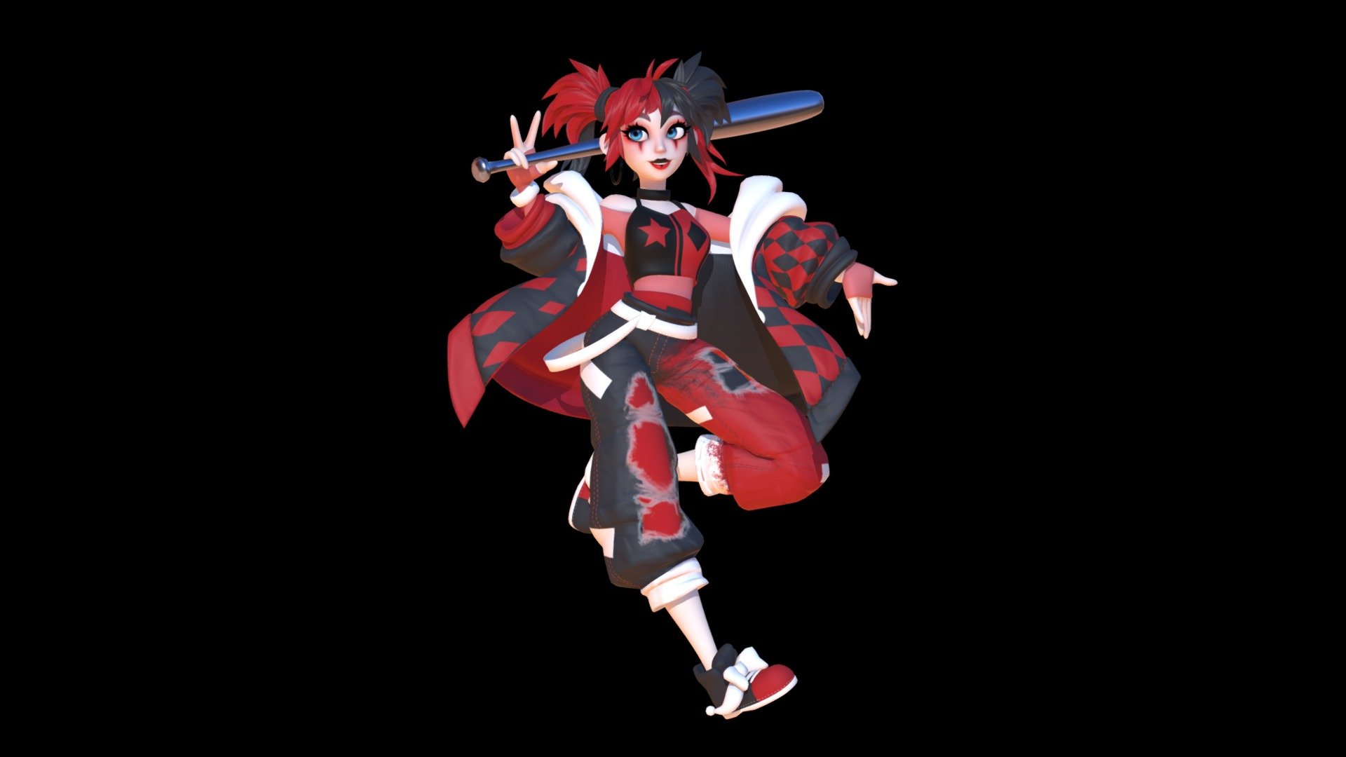 Harley Quinn model based off a design by Starpyrate on Twitter.
Renders: https://twitter.com/SkaterGators/status/1244995316165652481
Made in Blender 2.8 and Substance Painter - Harley Quinn - 3D model by Koda Landers (@SkaterGators) 3d model