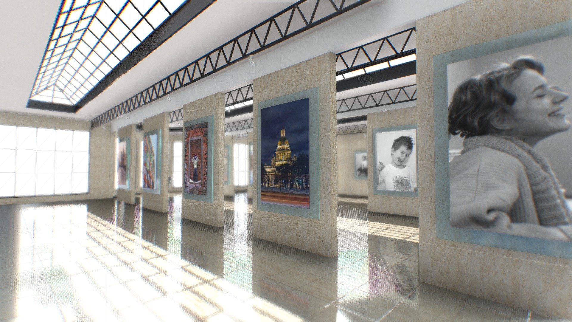 This is an old version with bugs,
!!! - The new fixed and baked version is here: https://skfb.ly/oDGDI

VR Gallery 01
Vertical images ratio 2 : 3 size 1500 x 2250 px
Horisontal images 3 : 2 size 2250 x 1500 px
Contact me if you want to change image ratio and size.

I am an autor of all pictures in this model.

!!! Restricted by license to resell or reshare my models after purchasing !!! - VR Gallery 01 [ not baked ] - Buy Royalty Free 3D model by VRA (@architect47) 3d model
