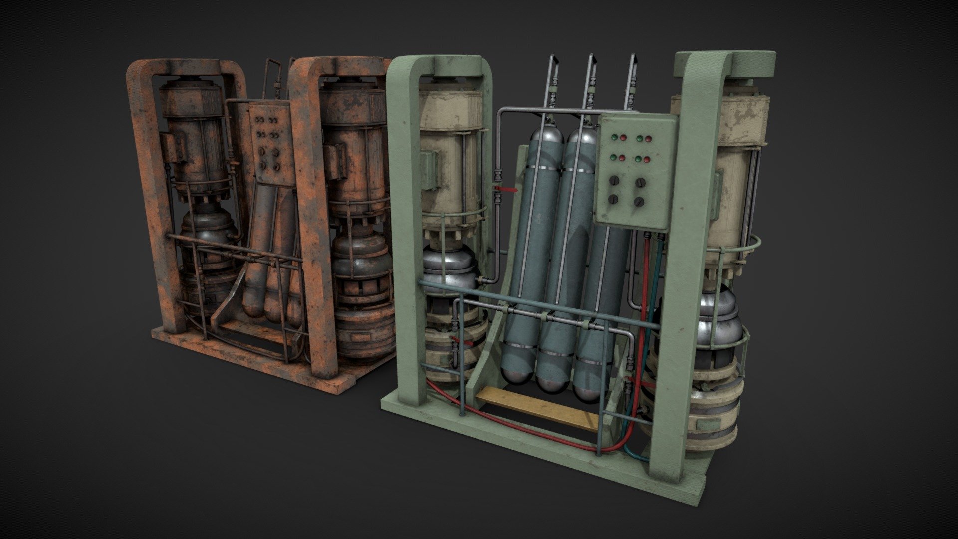 Machinery device for industrial visualizations 

4k PNG PBR textures included 

Painted and heavy rusted 

Non overlapped UVs 3d model
