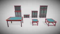 Blu Flower Compilation quad, set, painted, furniture, decor, pbr