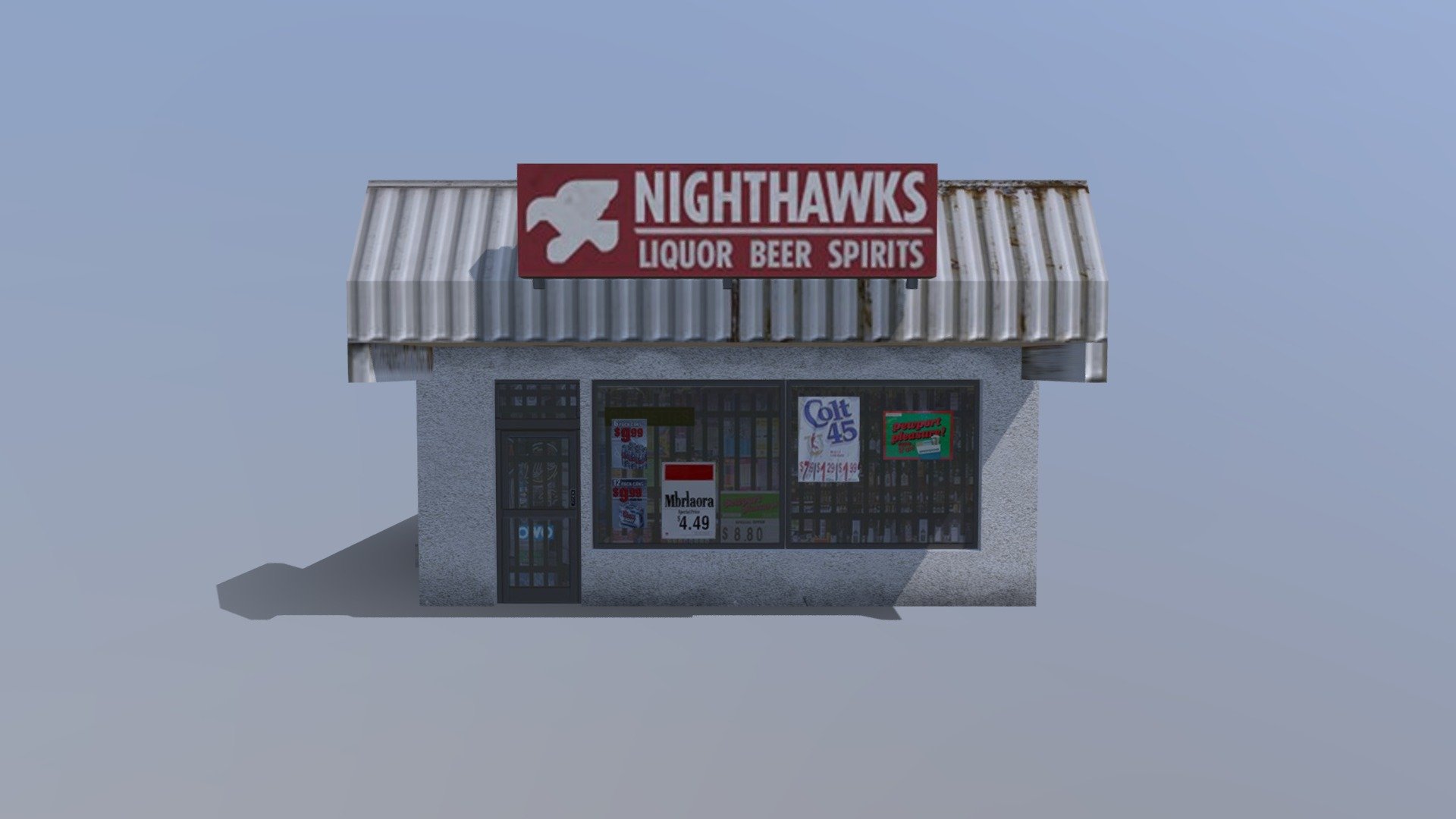 Typical North American strip mall building.

This was made as an asset for Cities:Skylines. Find it and other similar buildings here! - Strip Mall - Nighthawks Liquor - 3D model by CommonSpence 3d model