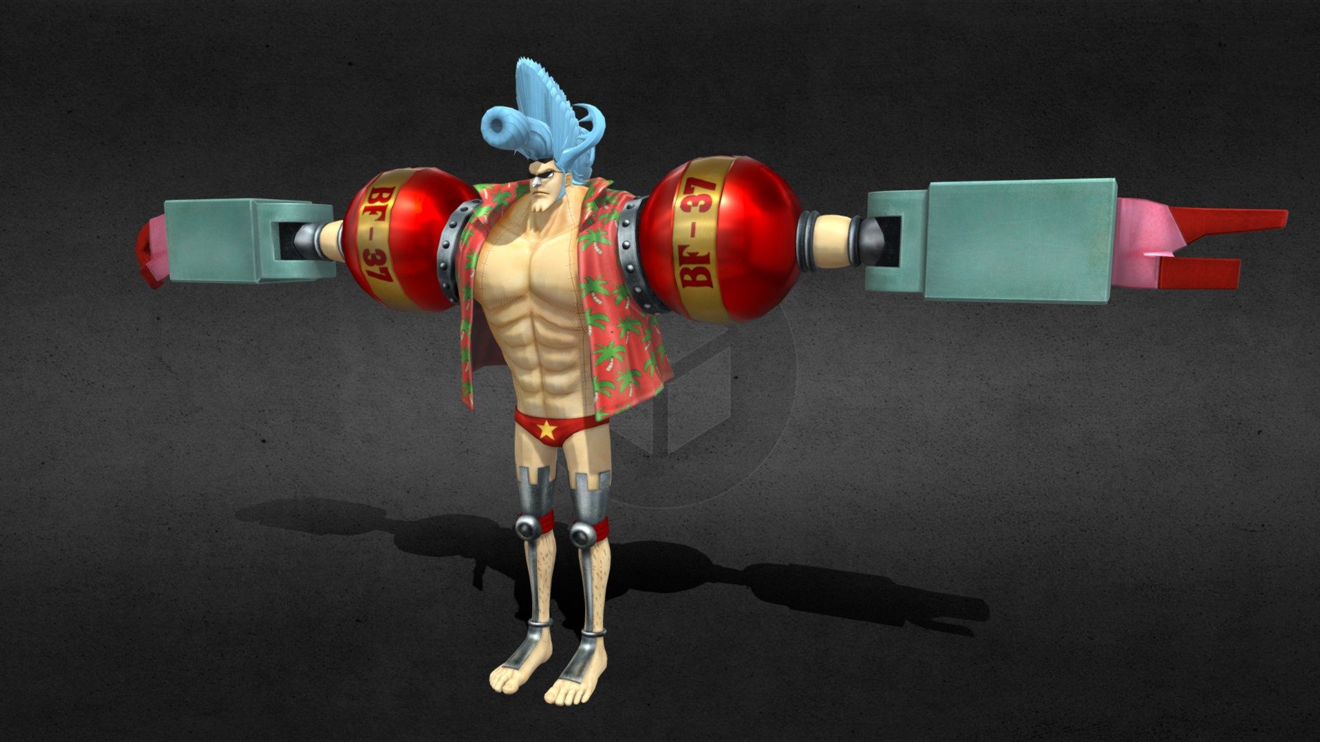 Modelo del carpintero de los mugiwaras Franky version Time Skip del anime One Piece en formato FBX con texturas y rigging. Accesorio de peinados 3d model