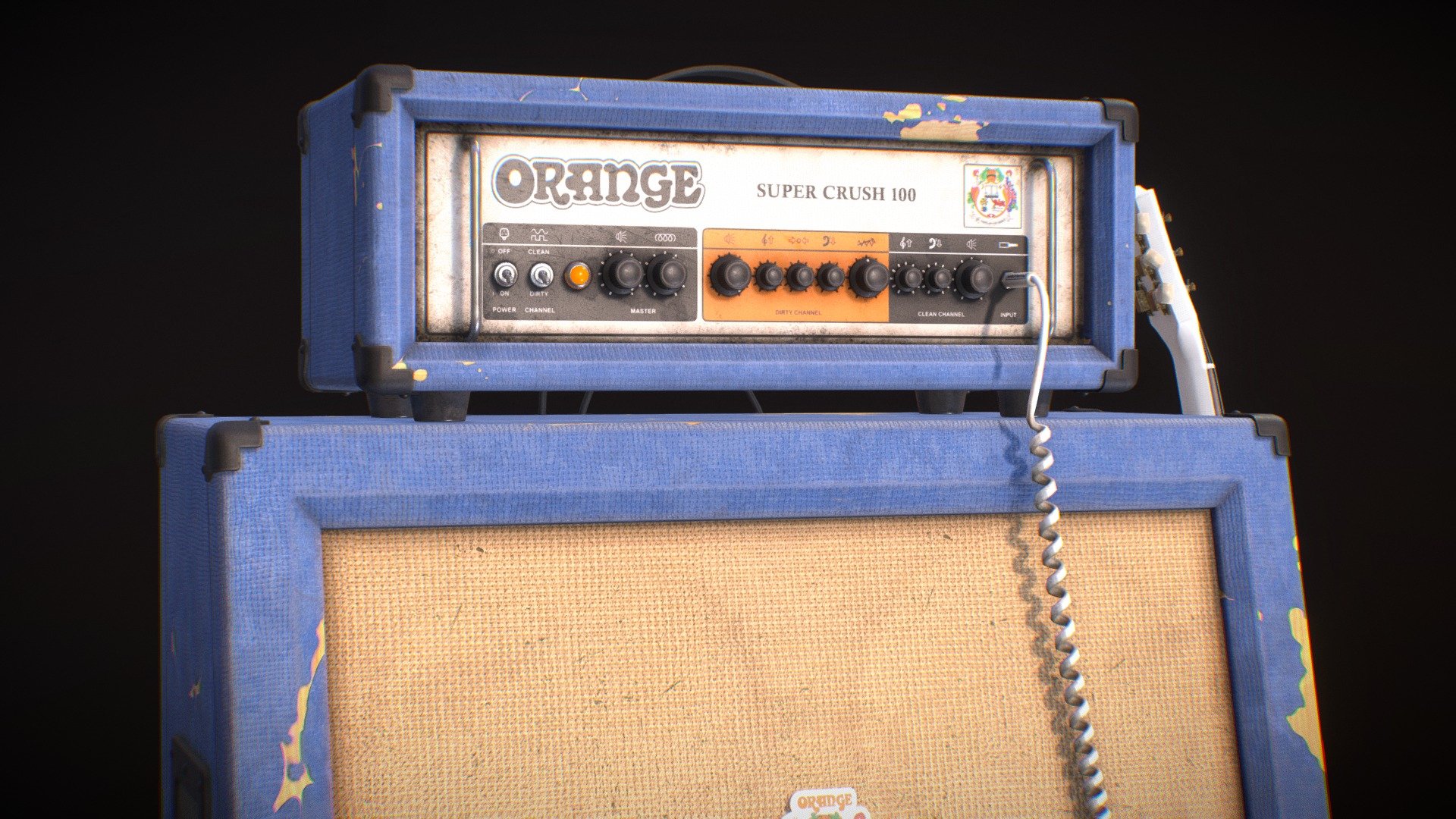 Tube amplifier and cabinet with a guitar as a bonus. Game-ready model with PBR texture. The head and the cabinet are only 14k tris. Includes 4 sets of 2k maps. Metallic/Roughness workflow.



It was quite a challenge to make this scene in less than a week while working a full-time job. Despite having to go to bed way too late every night, in order to finish it by the end of the week, I feel pretty good about the work I've done. Some might say it's an interesting color choice for a guitar amp, and I would agree. To be honest it was a complete accident. I was experimenting with different finishes when stumbled upon a deep blue plastic material in my library which later became the base for material that made it to the render stage. The original idea was to make it orange as they usually are, but every time I compared the two my heart leaned more and more towards the blue one. Se here we are. Blue Orange amp. I mean it's an Orange amp, a blue Orange amp 3d model