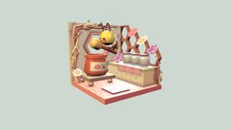 Bumblebee Honey Shop〖 Nappi 〗 animals, bee, flowers, rose, bumblebee, diorama, honeycomb, honeybee, honey, flowershop, daisy, lavender, isometric-room, goldfishkang, honeyshop