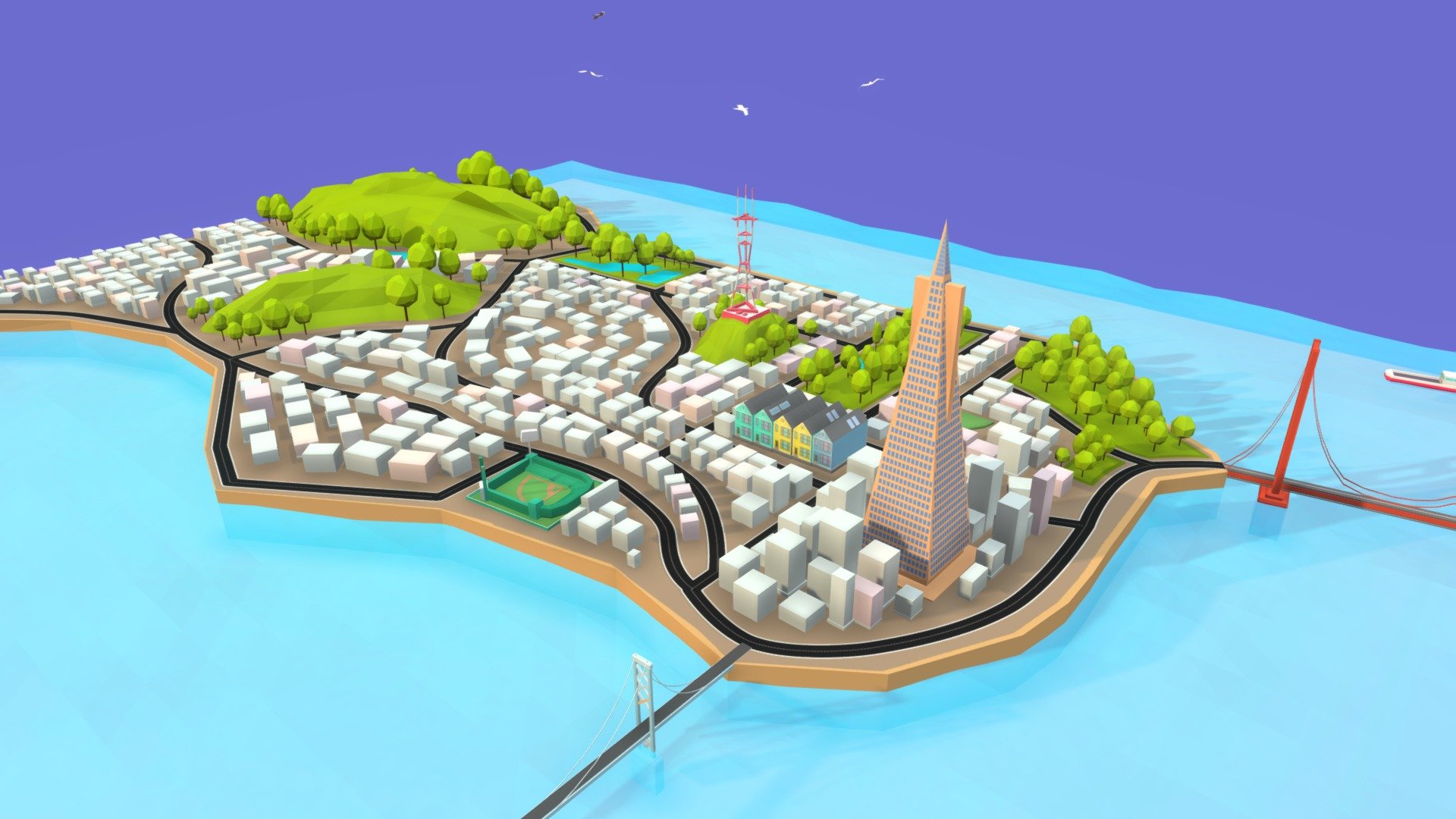 Cartoon Low Poly San Francisco island Illustration

Modeled on Cinema 4d R17

UVW textured (Game Ready)

21423 polygons
 - Cartoon Low Poly San Francisco Island - 3D model by antonmoek 3d model
