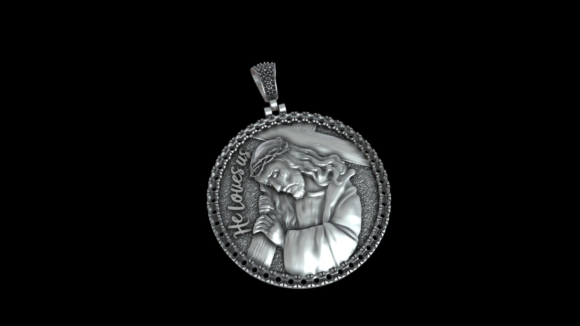 Approx. weight in silver - 43 g

Diameter - 50 mm

Gems:




45*3mm

6*1,3mm

3*1,1 mm

6*1,5mm

5*2,1mm

2*1,8mm

2*2,4mm
 - Pendant Jesus Calvary Cross Golgotha - Buy Royalty Free 3D model by jewelmodel.net (@iCADs) 3d model