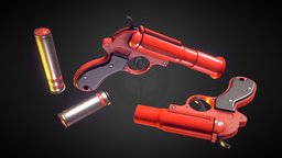 Flare Gun red, flare, signal, orion, flare-gun, substance, blender, pbr, lowpoly, substance-painter, gun, gameready